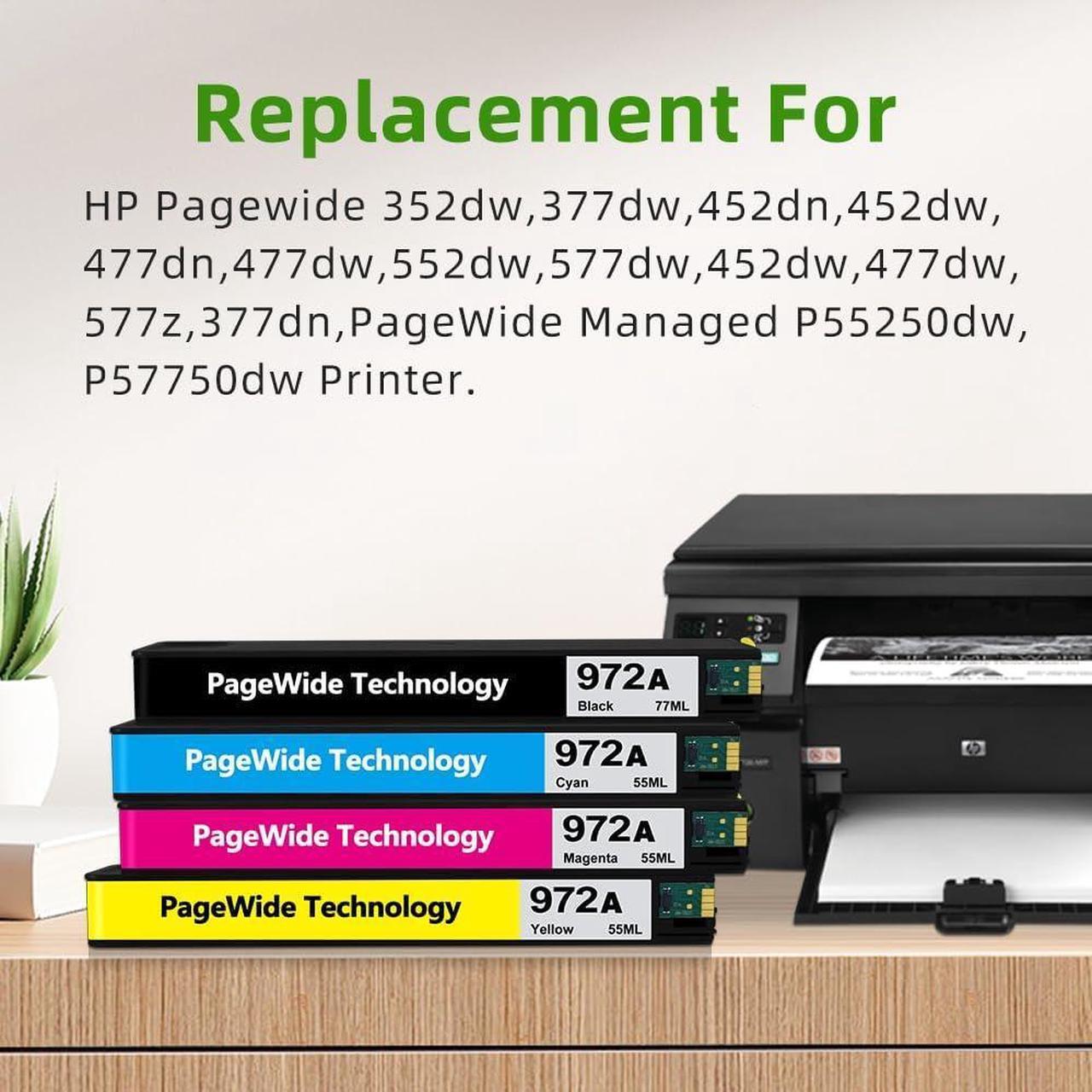 Alt view image 3 of 5 - Ennovor 4-Pack 972A Ink Cartridge Combo Pack Replacement for HP 972 972A Ink Cartridges Compatible with HP PageWide Pro 477dw 577dw 377dw 477dn 452dn Printers,Black Cyan Magenta Yellow
