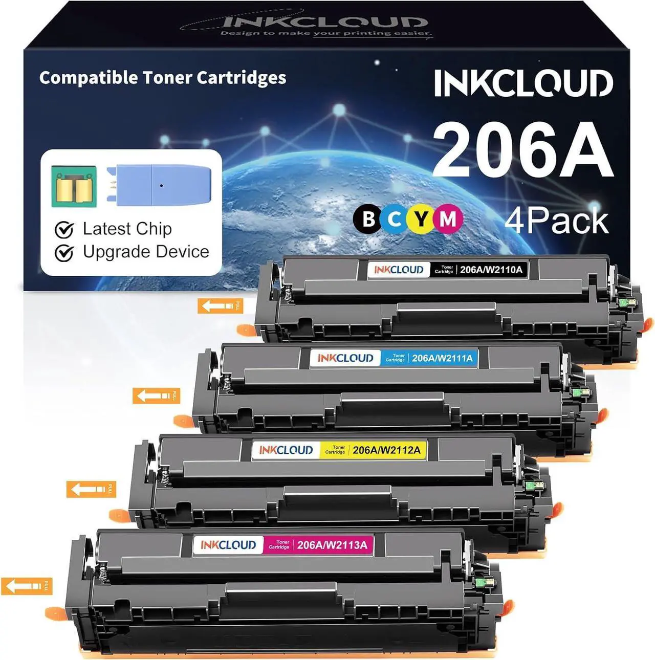Main image of Ennovor INKCLOUD 206A Toner Cartridges 4 Pack with Chip Compatible Replacement for HP 206A 206X W2110A W2110X Work with Color Pro MFP M283fdw M283cdw Pro M255dw M283 M255 Printer Ink High Yield Toner