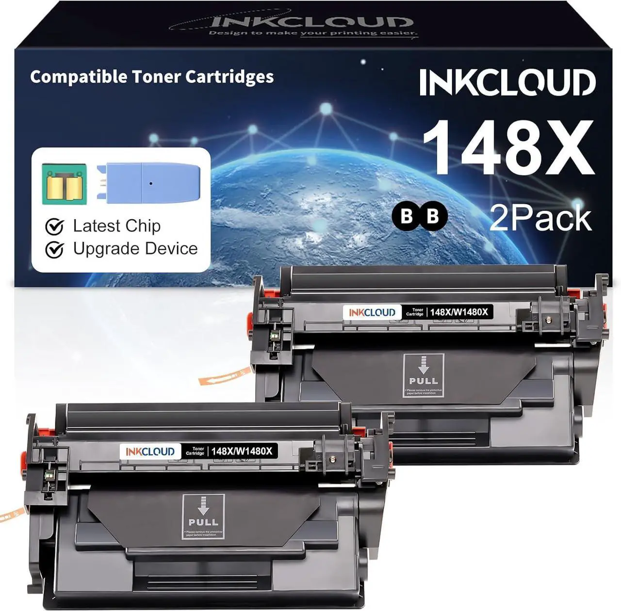 Main image of Ennovor INKCLOUD 148X Black Toner Cartridges 2 Pack with Chip and Upgrade Device Compatible Replacement for 148A 148X W1480X for HP Pro MFP 4101fdw 4101fdn 4101dw, Pro 4001n 4001dn 4001dw