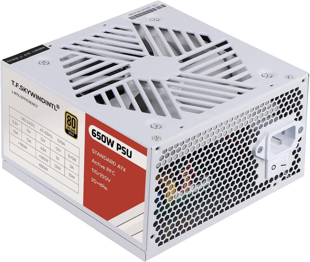 Main image of Power Supply 650W Standard ATX PC PSU 80 Plus Gold Non Modular Full Voltage 110-240V Active PFC with 20+4Pin Motherboard Power Cable for Desktop Gaming Server White