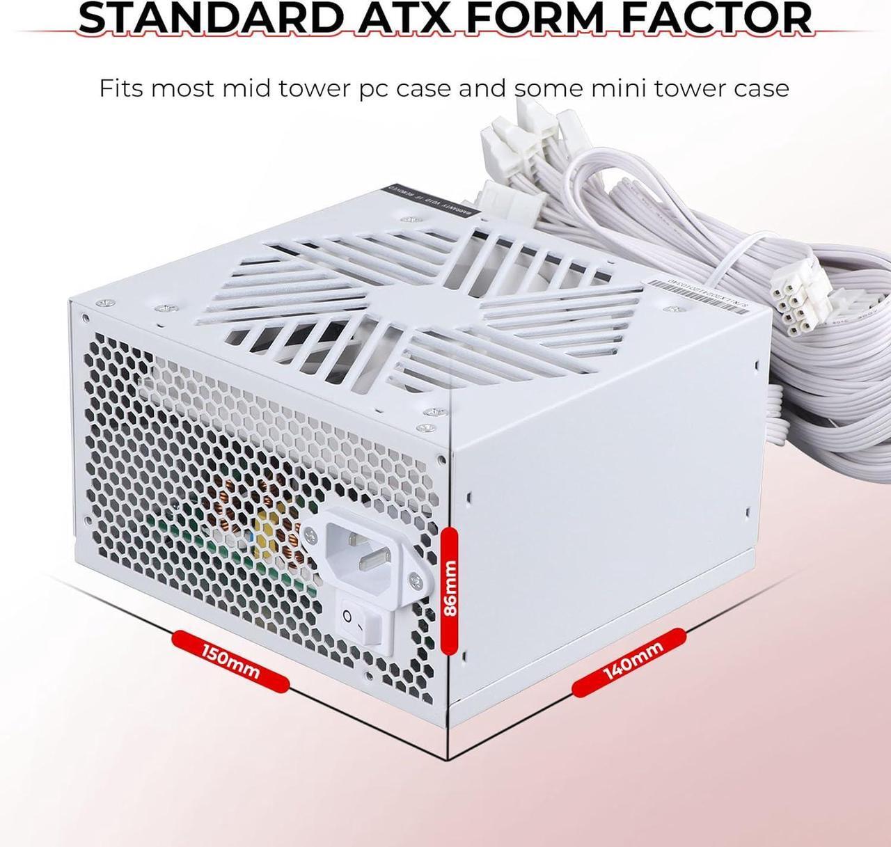 Alt view image 6 of 7 - Power Supply 650W Standard ATX PC PSU 80 Plus Gold Non Modular Full Voltage 110-240V Active PFC with 20+4Pin Motherboard Power Cable for Desktop Gaming Server White