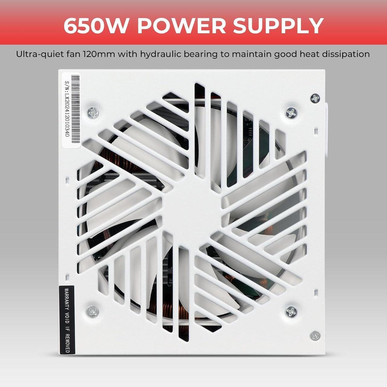 Alt view image 4 of 7 - Power Supply 650W Standard ATX PC PSU 80 Plus Gold Non Modular Full Voltage 110-240V Active PFC with 20+4Pin Motherboard Power Cable for Desktop Gaming Server White