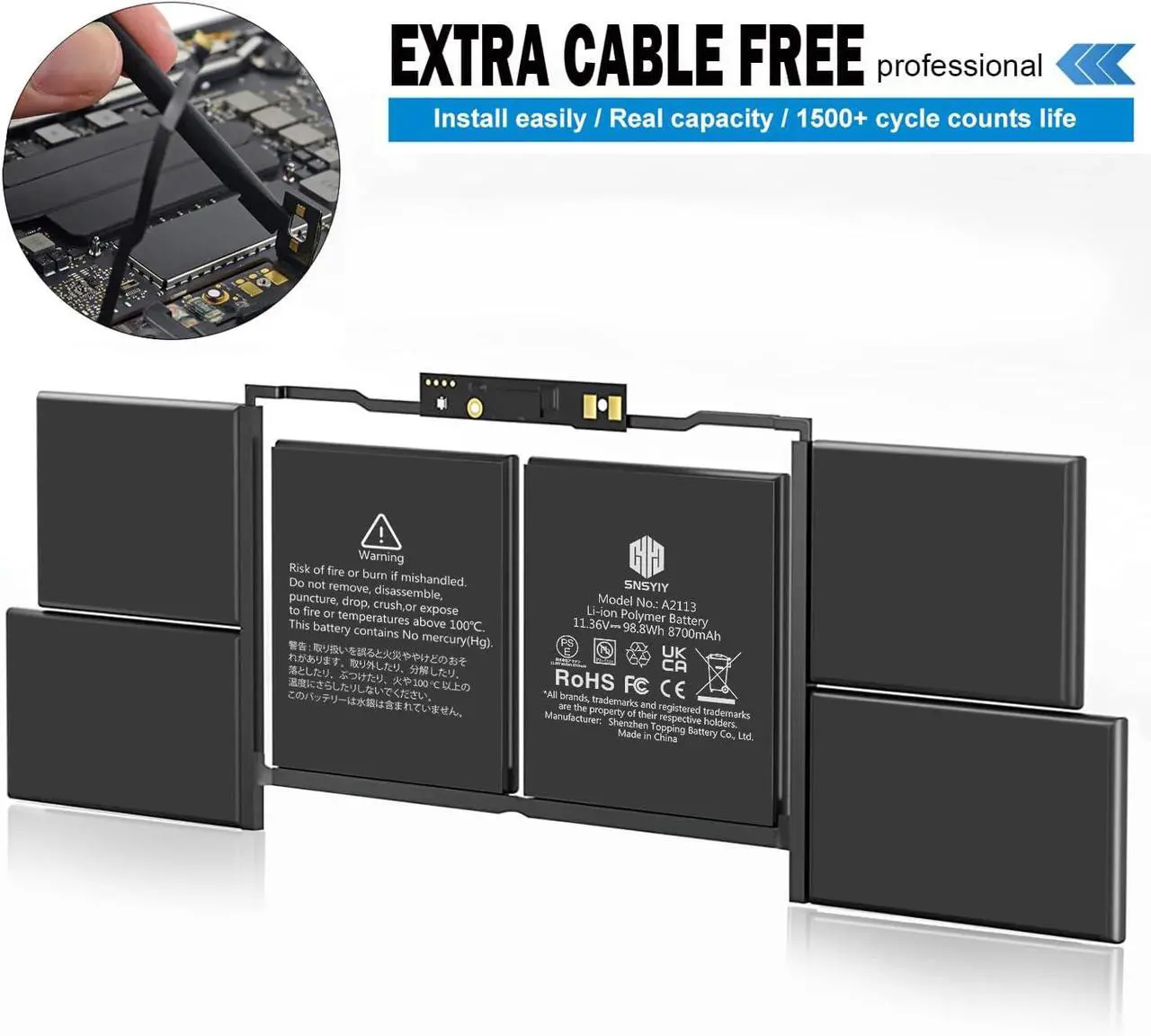 Alt view image 3 of 6 - A2141 MacBook Pro Battery Replacement, A2113 Battery for MacBook Pro 16 Inch A2141 Retina Series (Year 2019 2020) (EMC 3347, MVVL2 MVVL2LL/A MVVM2 MVVM2LL/A MVVJ2 MVVJ2LL/A MVVK2 MVVK2LL/A 8700mAh)