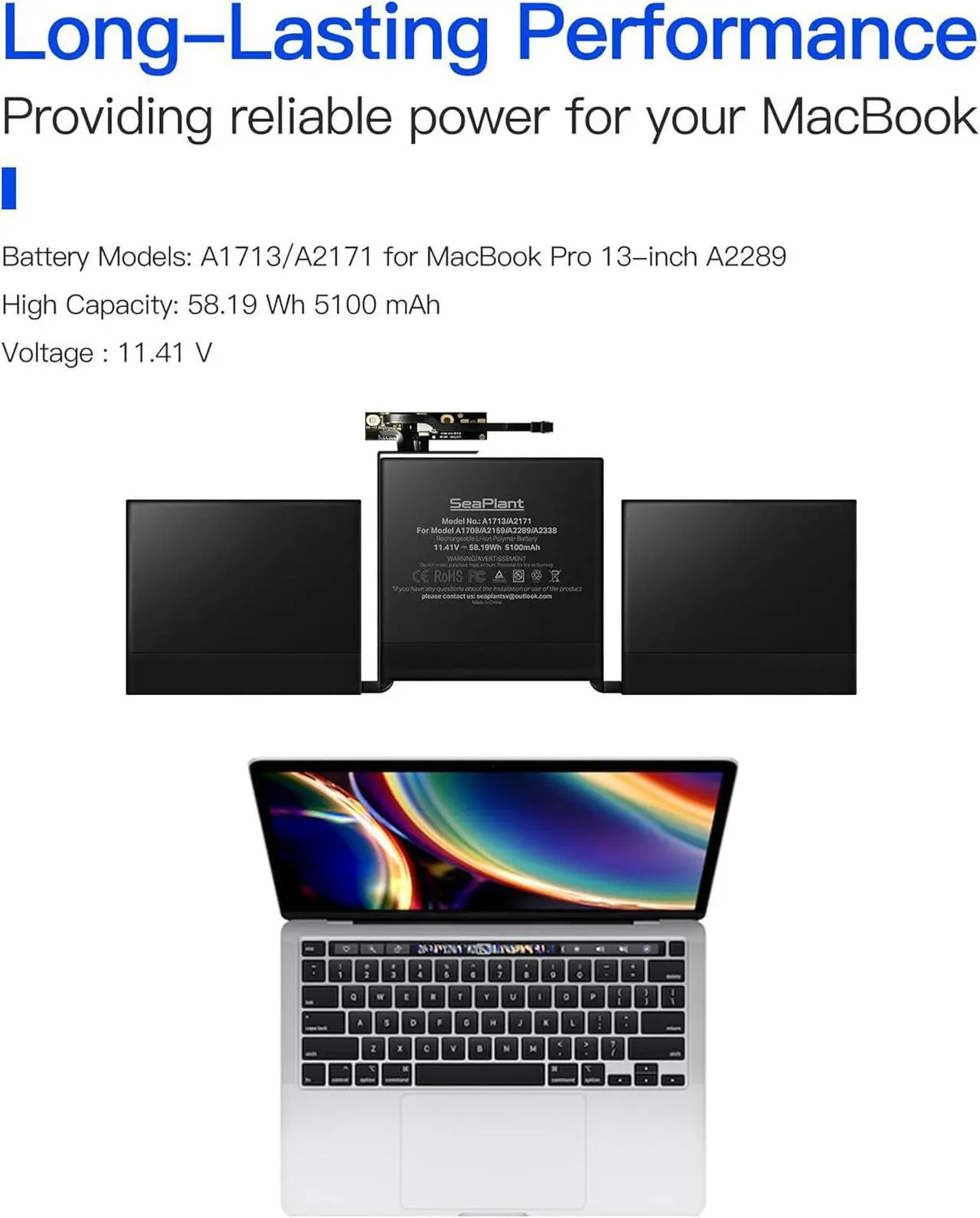 Alt view image 4 of 6 - A2289 Battery Replacement for MacBook Pro 13-inch A2289(2020) A1713/A2171 Battery