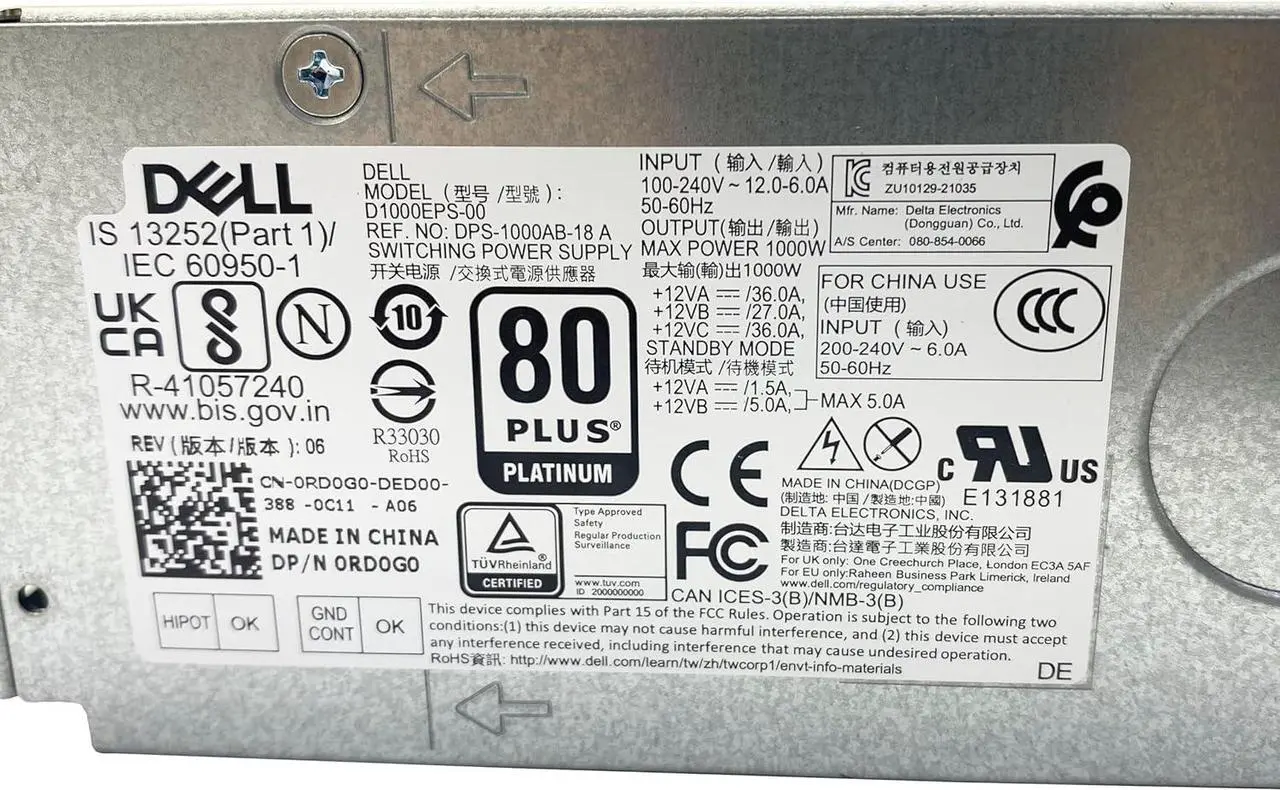 Alt view image 3 of 4 - BestParts New 1000W Power Supply Compatible with Dell T3660 XPS 8950 8960 Alienware Aurora R13 R14 R15 Inspiron 3910