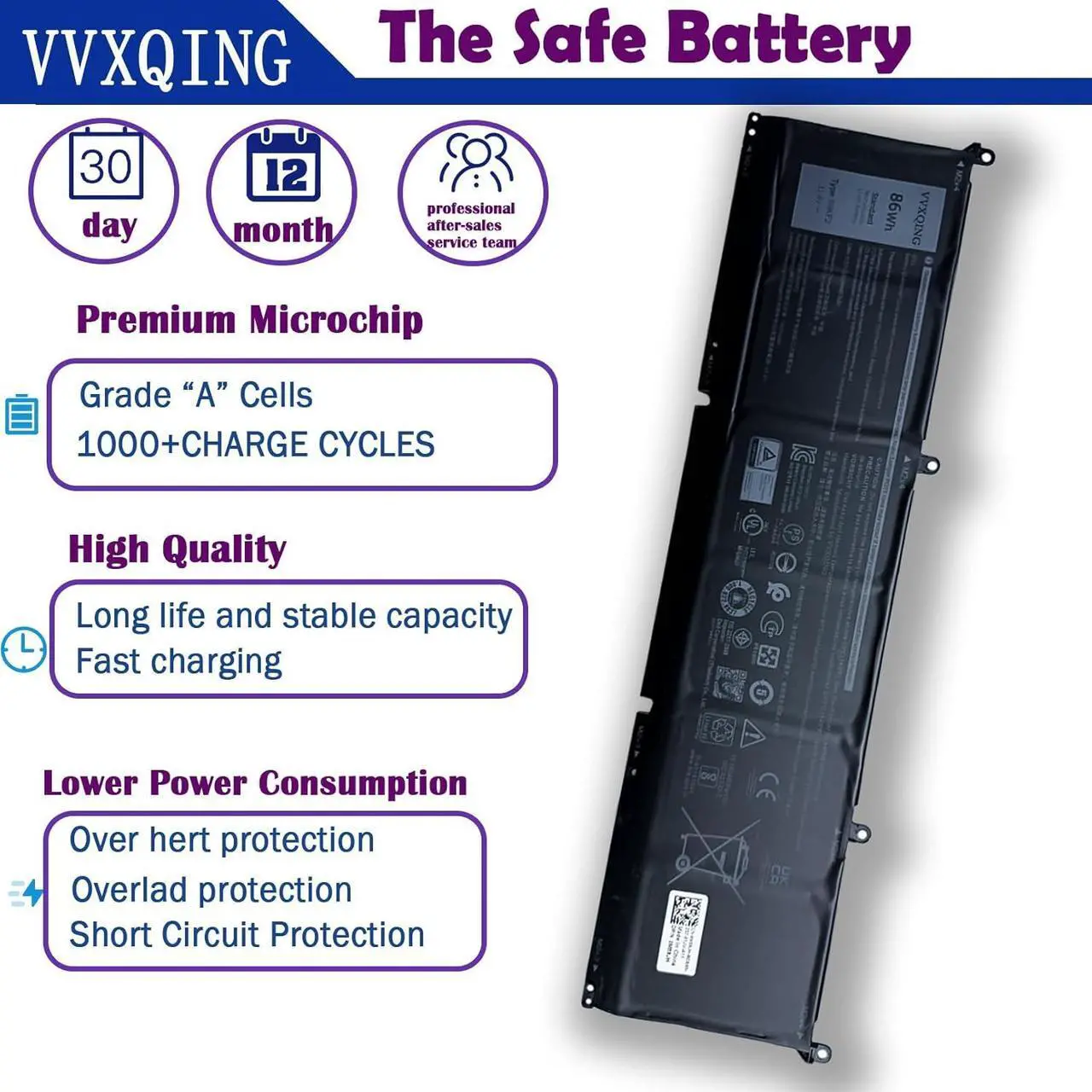 Alt view image 3 of 7 - 69KF2 86Wh Laptop Battery Replacement for Dell Precision 5550 5560 XPS 15 9510 9500 Alienware M15 (R3 R4 R5 R6 R7) M17(R3 R4) Vostro 7510 in 7610 Series 7167mAh