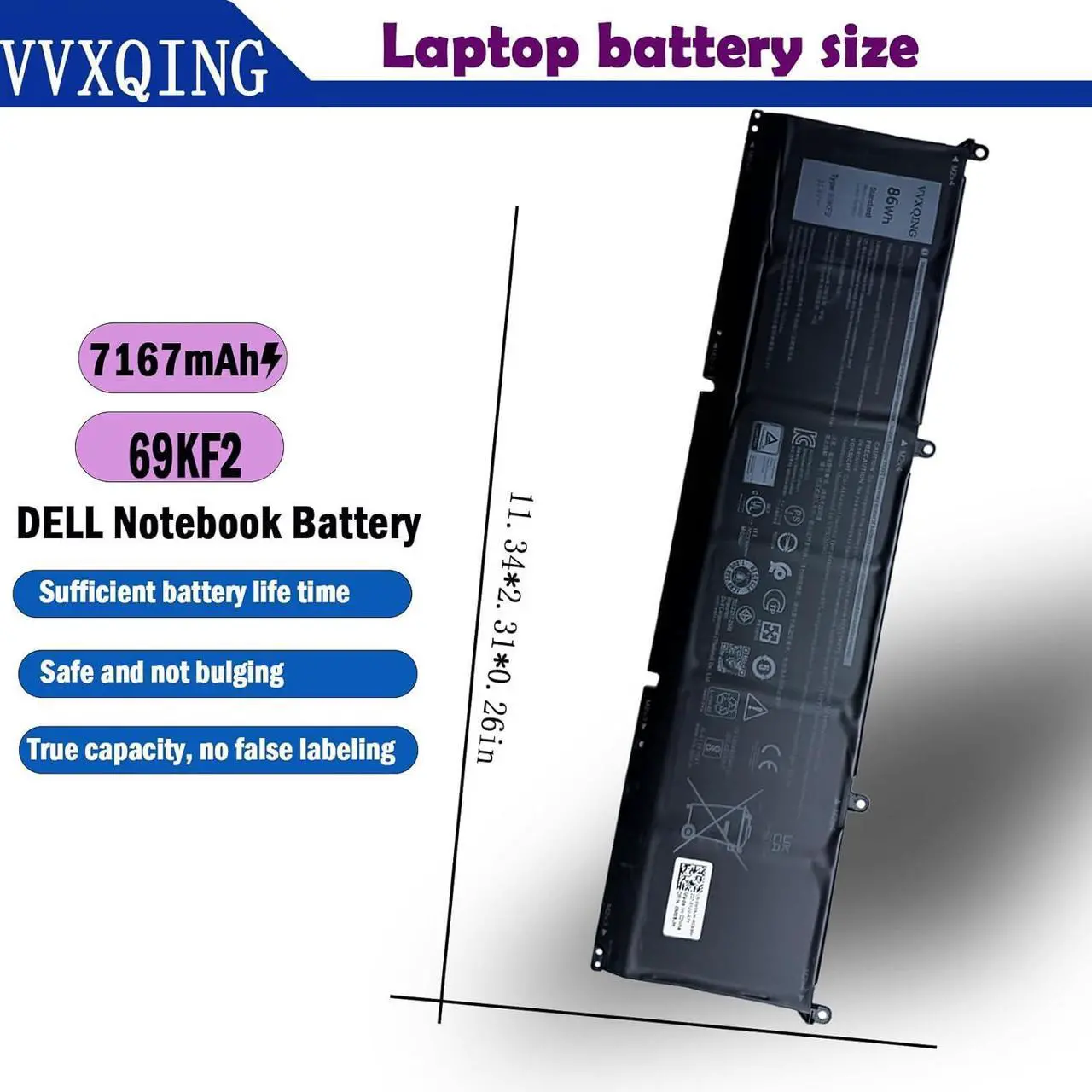 Alt view image 6 of 7 - 69KF2 86Wh Laptop Battery Replacement for Dell Precision 5550 5560 XPS 15 9510 9500 Alienware M15 (R3 R4 R5 R6 R7) M17(R3 R4) Vostro 7510 in 7610 Series 7167mAh