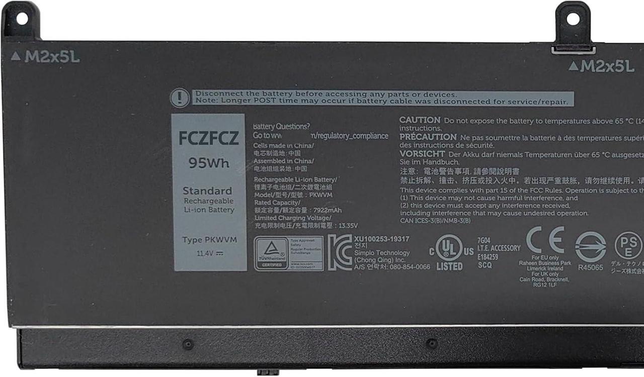 Alt view image 2 of 5 - PKWVM Battery Replacement for Dell Precision 7550 7560 / Precision 7750 7760 Series C903V 068N03 0447VR 0CR72X CR72X 11.4V 95Wh 7922mAh 6-Cells