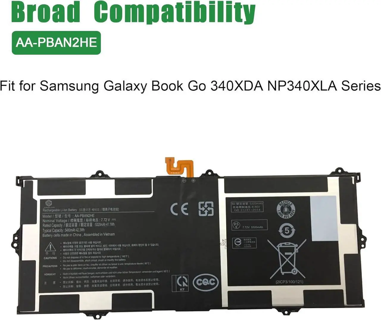 Alt view image 5 of 6 - AA-PBAN2HE Laptop Battery Replacement for Samsung Galaxy Book Go 340XDA NP340XLA Series Notebook Black 7.72V 42.3Wh 5480mAh