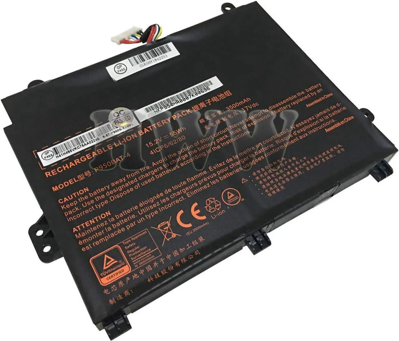 Main image of HWW New 15.2V 55Wh 3500mAh P950BAT-4 Battery Replacement for Clevo P950HP6 Sager NP8950 6-87-P950S-51E00 6-87-P950S-52B01 Series
