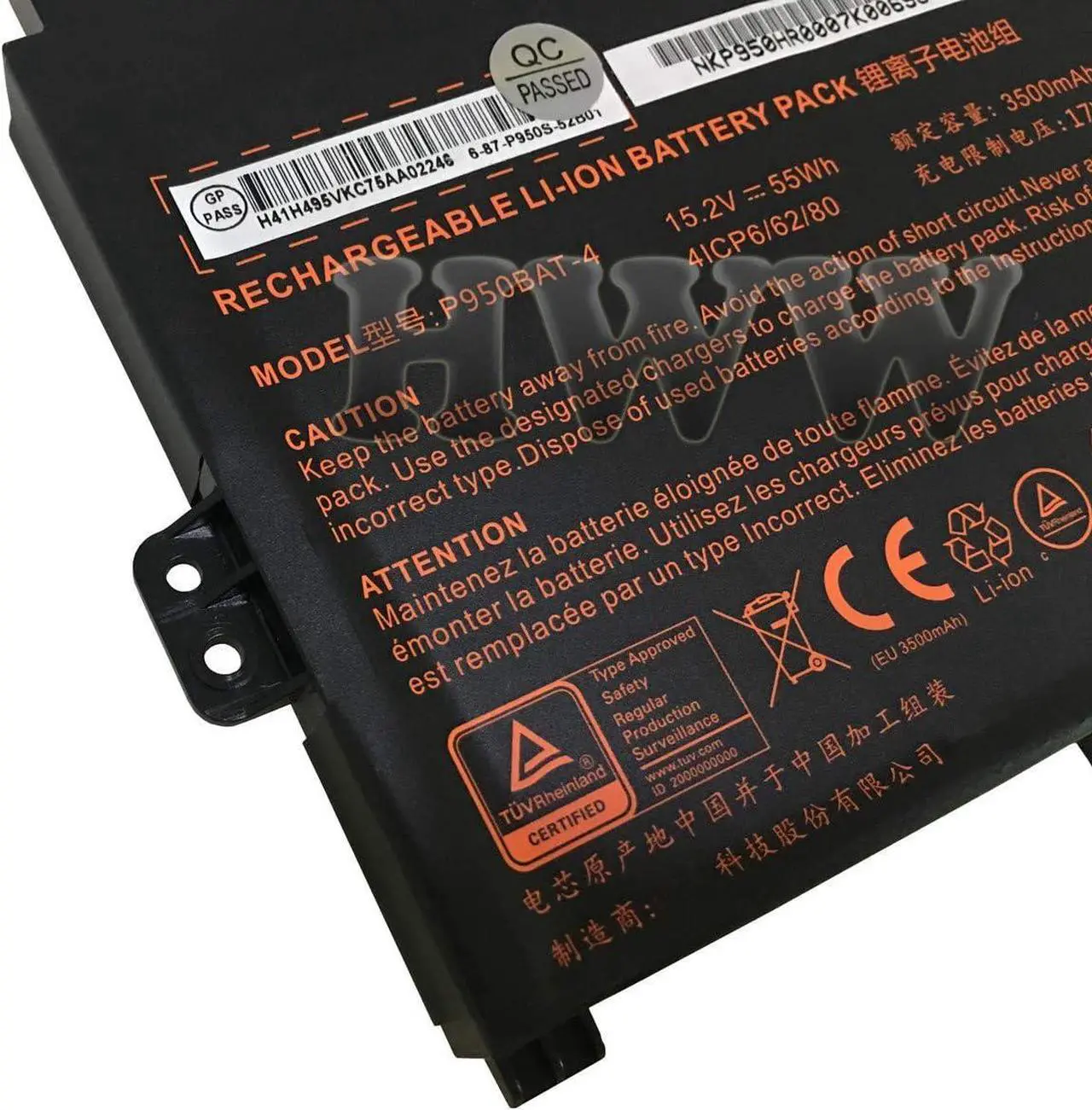 Alt view image 2 of 4 - HWW New 15.2V 55Wh 3500mAh P950BAT-4 Battery Replacement for Clevo P950HP6 Sager NP8950 6-87-P950S-51E00 6-87-P950S-52B01 Series