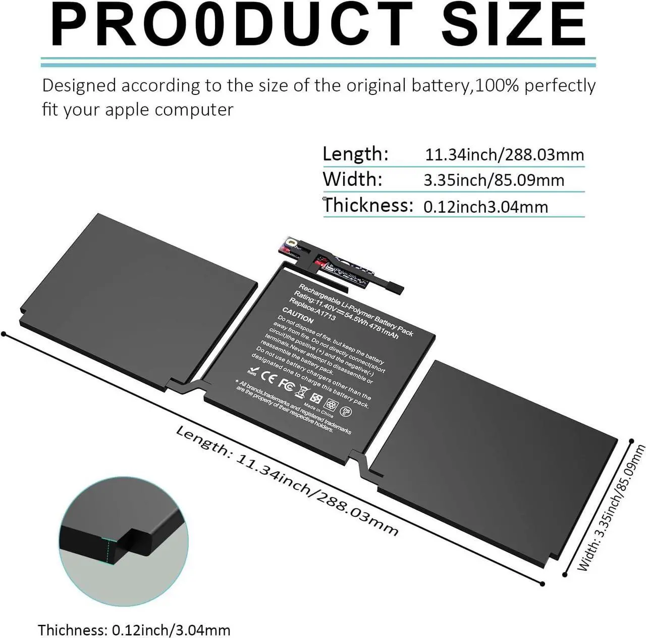 Alt view image 2 of 7 - MacBook Pro A1708 A1713Battery Replacement for 13-Zoll A1708(2016,2017) A2159(2019) A2289(2020) A2338(2020,2022) EMC 3301 3164 2978 A1713 A2171Battery