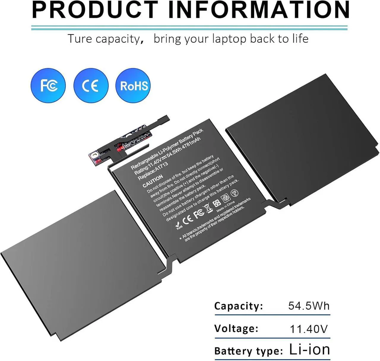 Alt view image 3 of 7 - MacBook Pro A1708 A1713Battery Replacement for 13-Zoll A1708(2016,2017) A2159(2019) A2289(2020) A2338(2020,2022) EMC 3301 3164 2978 A1713 A2171Battery