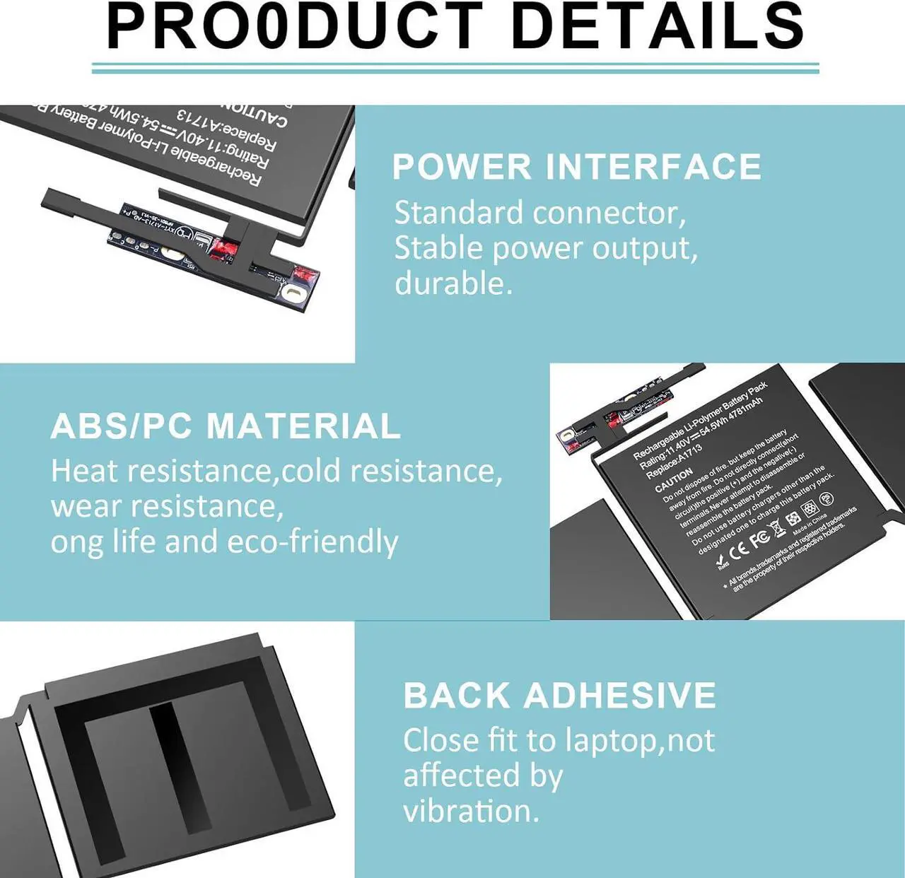 Alt view image 4 of 7 - MacBook Pro A1708 A1713Battery Replacement for 13-Zoll A1708(2016,2017) A2159(2019) A2289(2020) A2338(2020,2022) EMC 3301 3164 2978 A1713 A2171Battery