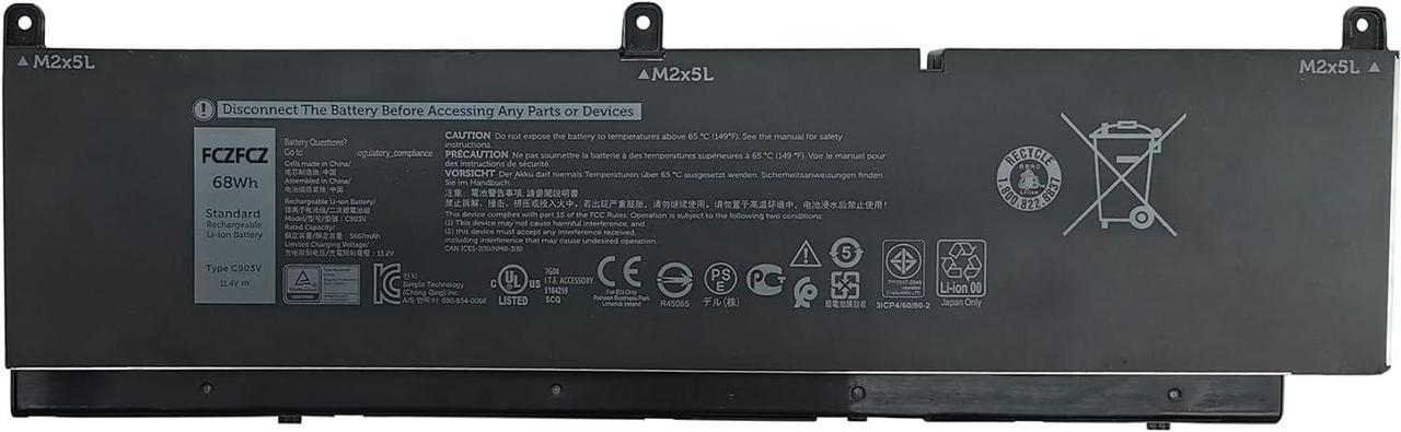 Main image of C903V Battery Replacement for Dell Precision 7550 7560 7750 7760 P44E P44E001 P44E002 P93F P93F001 P93F002 Series PKWVM 0C903V 0CR72X CR72X 068N03 0447VR 68ND3 453-BBCQ 11.4V 68Wh 5667mAh
