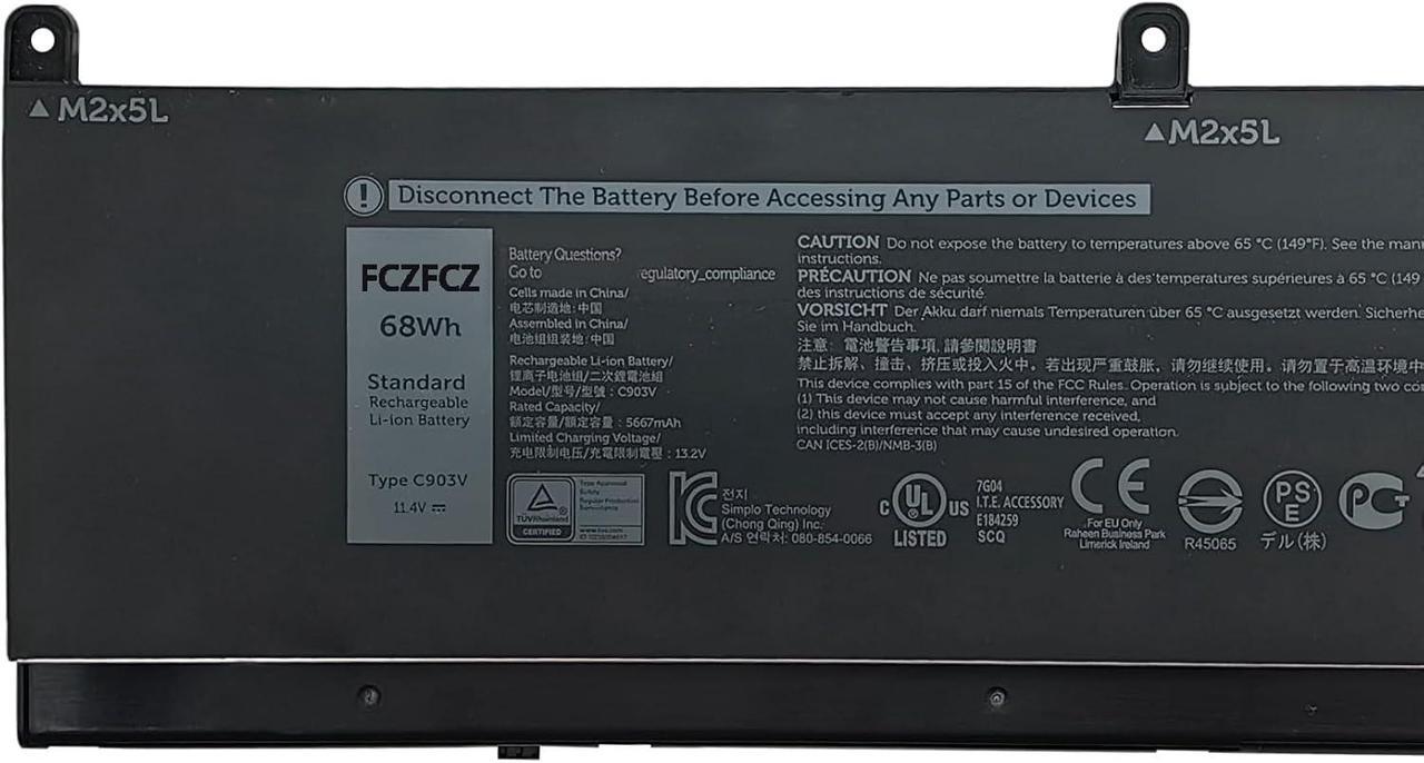 Alt view image 2 of 5 - C903V Battery Replacement for Dell Precision 7550 7560 7750 7760 P44E P44E001 P44E002 P93F P93F001 P93F002 Series PKWVM 0C903V 0CR72X CR72X 068N03 0447VR 68ND3 453-BBCQ 11.4V 68Wh 5667mAh