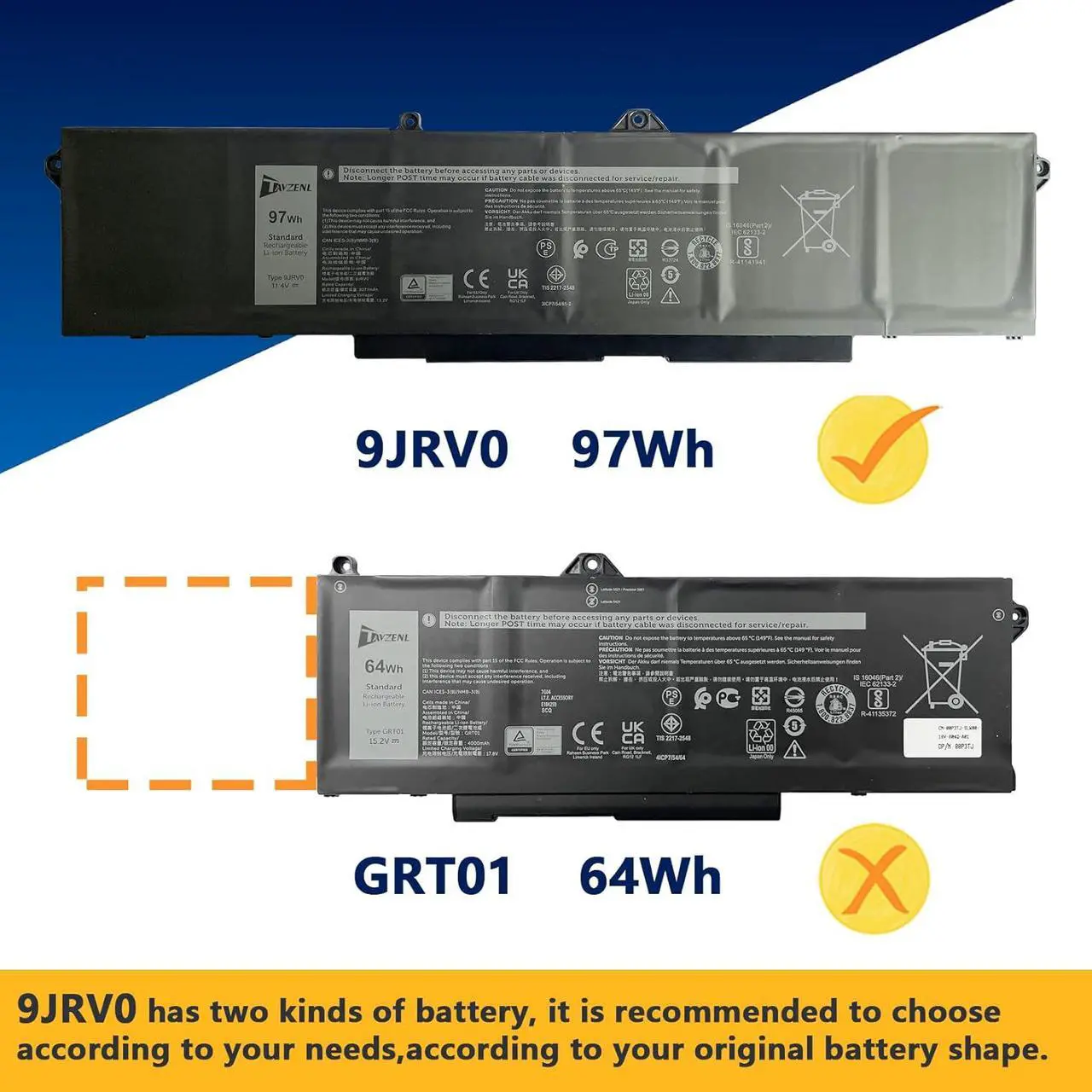 Alt view image 4 of 7 - 9JRV0 97Wh Battery Replacement for Dell Precision 3581 3571 3561 Latitude 5531 5521 Series Alienware m18 R1 R2 Series Alienware m17 R5 AMD 0P3TJ R05P0 11.25V 3735
