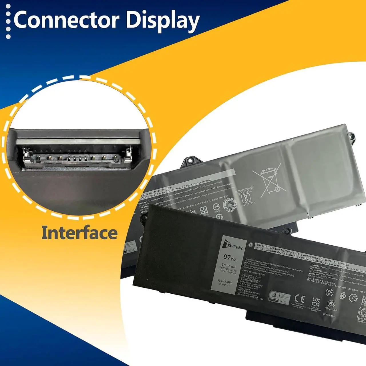 Alt view image 3 of 7 - 9JRV0 97Wh Battery Replacement for Dell Precision 3581 3571 3561 Latitude 5531 5521 Series Alienware m18 R1 R2 Series Alienware m17 R5 AMD 0P3TJ R05P0 11.25V 3735