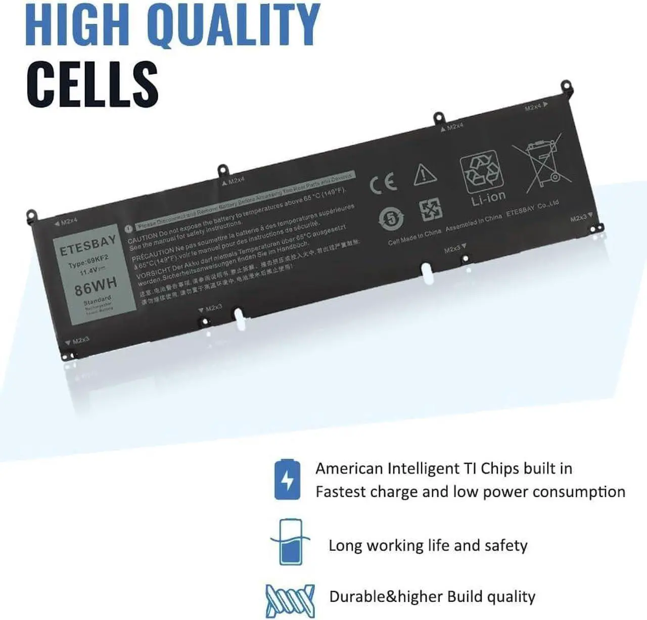 Alt view image 2 of 5 - 69KF2 Laptop Battery Replacement for Dell XPS 15 9500 Precision 5550 Alienware M15 R3 R4 M17 Series Notebook 70N2F 070N2F 8FCTC 08FCTC 11.4V 86Wh