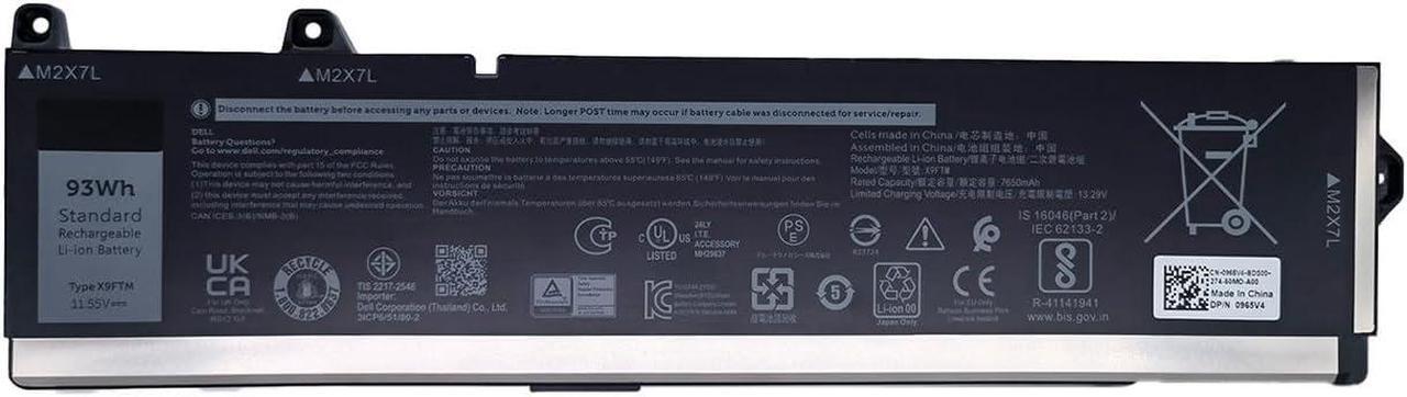 Main image of X9FTM Laptop Battery Replacement for Dell Precision 7770 7670 7680 7780 Series Notebook RCVVT 965V4 0965V4 5JMD8 05JMD8 [11.55V 93Wh]