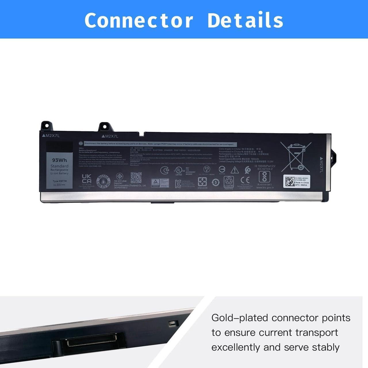 Alt view image 3 of 6 - X9FTM Laptop Battery Replacement for Dell Precision 7770 7670 7680 7780 Series Notebook RCVVT 965V4 0965V4 5JMD8 05JMD8 [11.55V 93Wh]