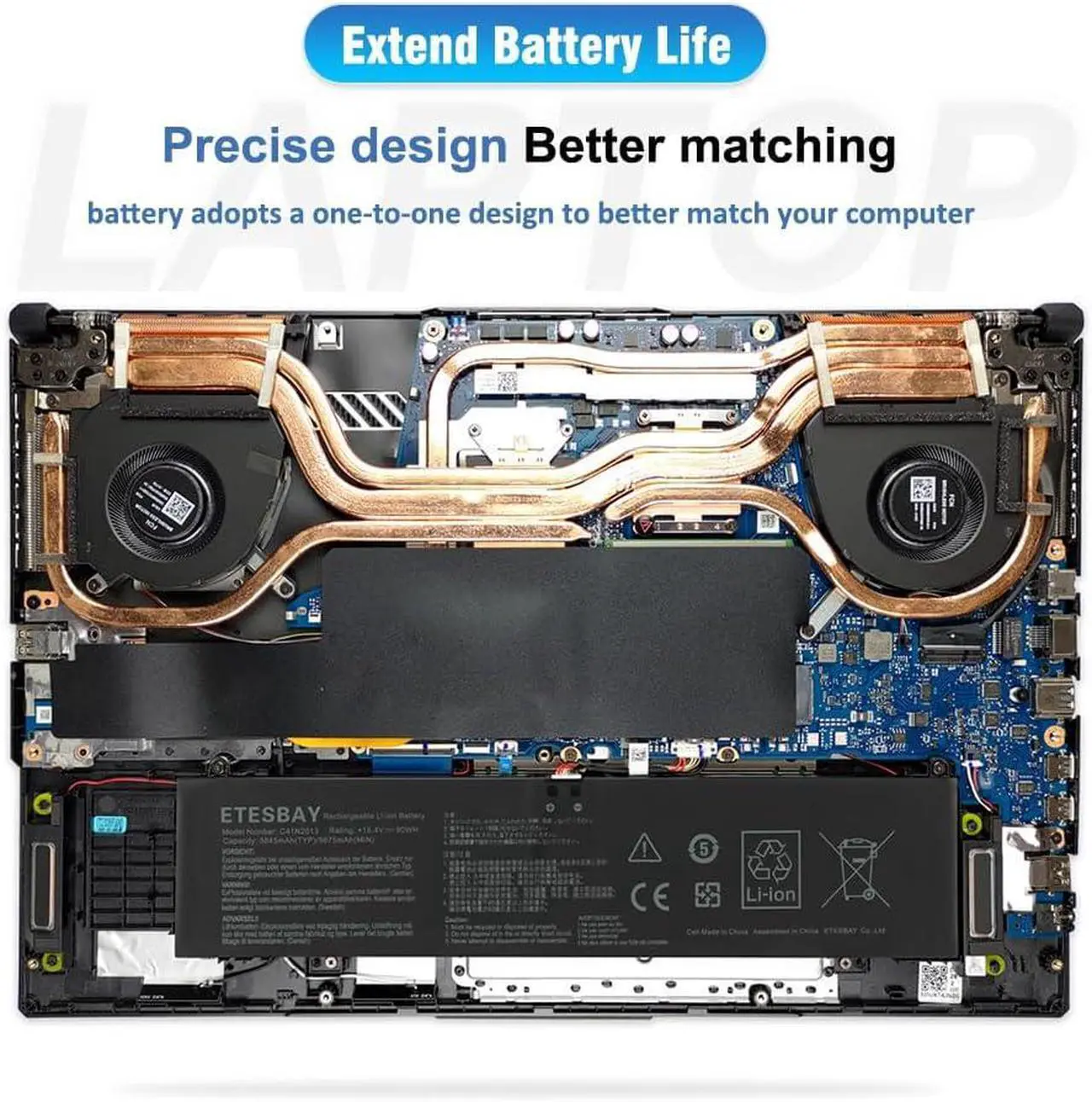 Alt view image 6 of 7 - C41N2013 C41N2013-1 Battery Replacement for ASUS ROG Strix G15 G513 G513IM G17 G713 G713IM G713QM Scar 15 G533 G533QM G533QR 17 G733 G733ZM Zephyrus G15 GA503 S17 GX703 M16 GU603 GU603HE