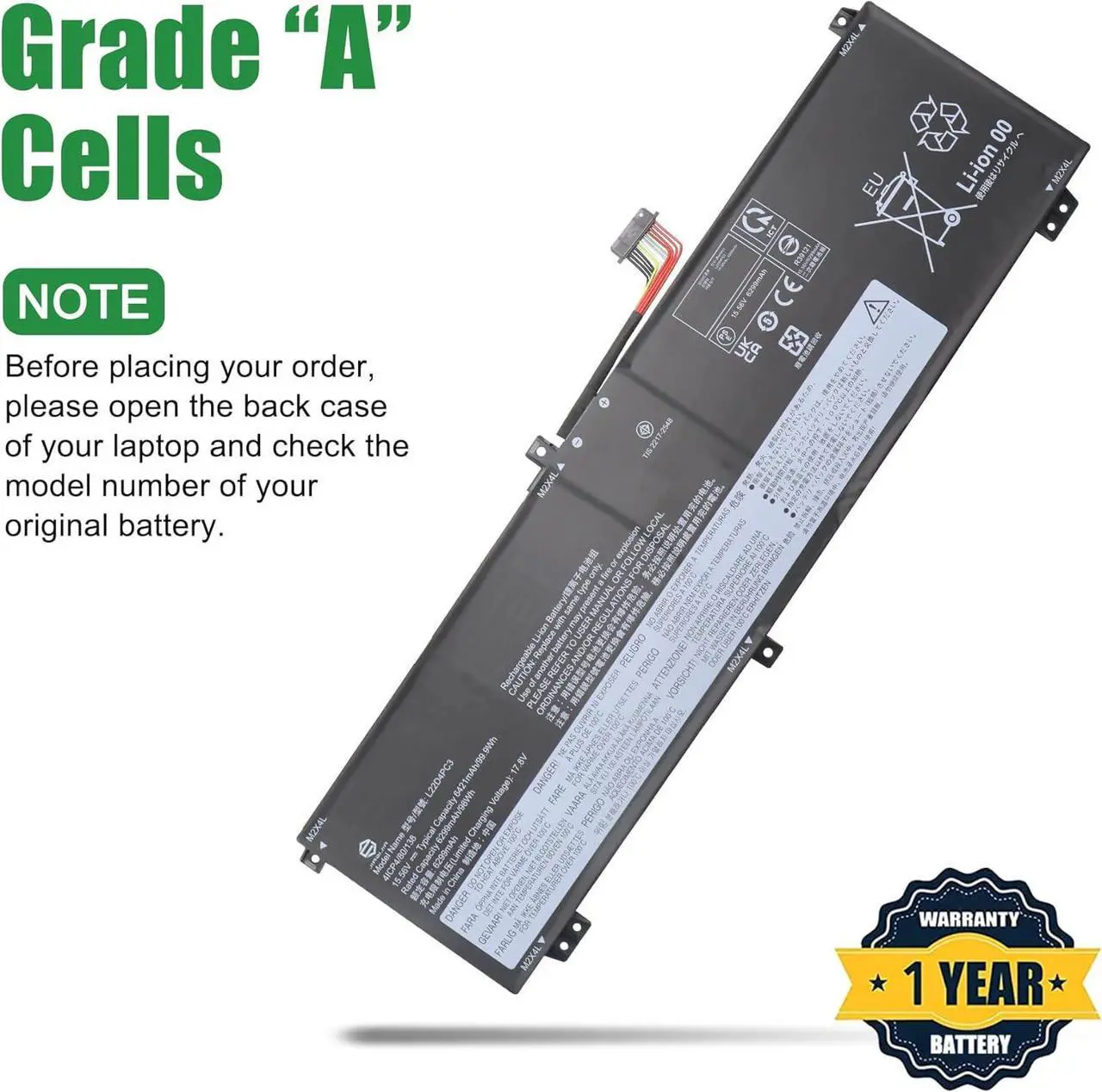 Alt view image 4 of 6 - L22D4PC3 Laptop Battery Replacement for Lenovo Legion S7 16IRH8 16APH8 Legion 9 16IRX8 16IRX9 Series SB11K39159 5B11K39160 SB11N45992 5B11N45966 L22M4PC3 SB11K39156 L22C4PC3 15.56V 99.9Wh
