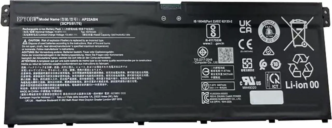 Alt view image 2 of 3 - AP22ABN Laptop Battery 65Wh 5570mAh 11.67V Compatible with Acer Swift GO 16 SFG16-71 SFG16-71-53ST SFG16-71-75FJ SFG16-71-78CN /Swift GO 14 SFG14-41 SFG14-41-R3ZM SFG14-41-R7AJ Laptop Series