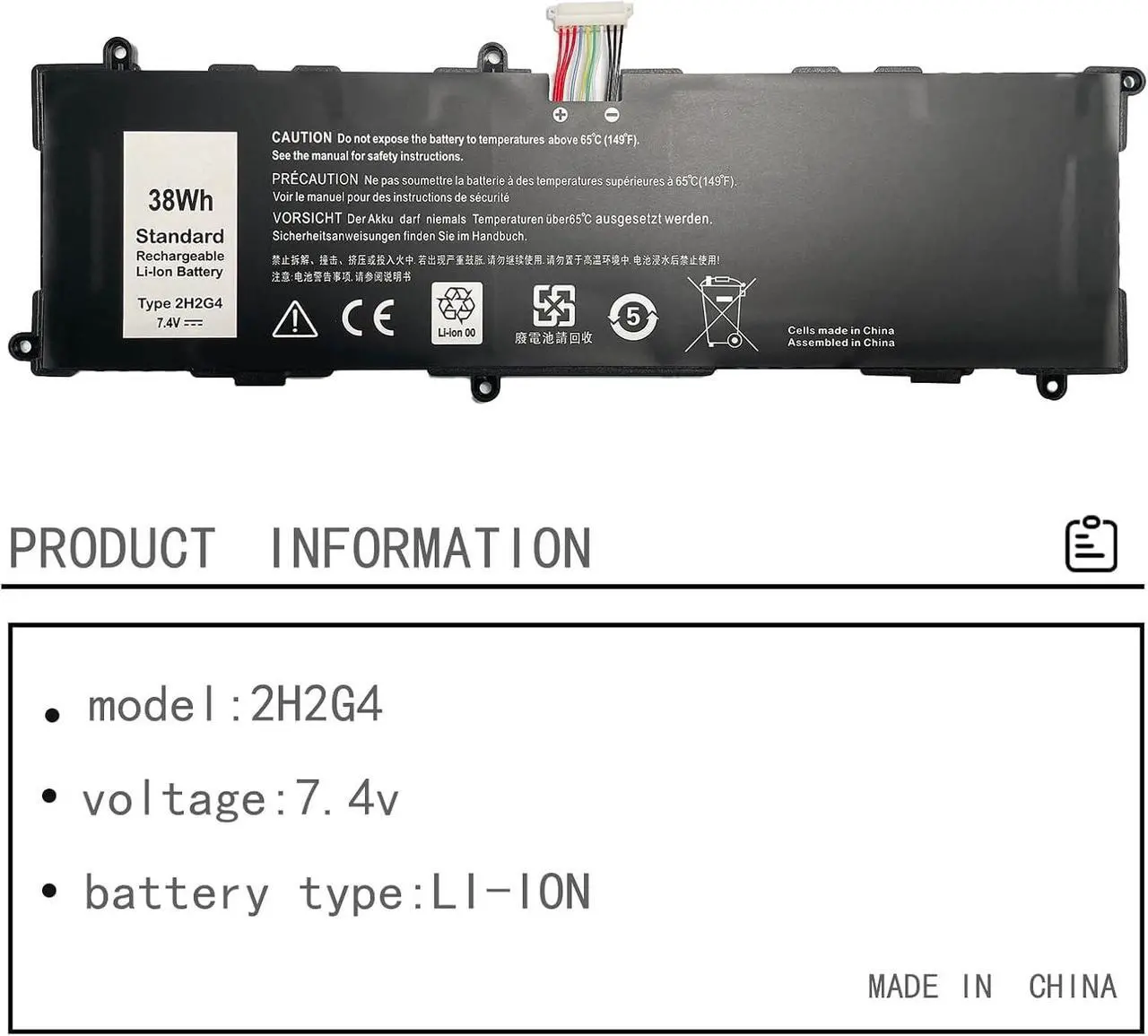 Alt view image 2 of 6 - 2H2G4 21CP5/63/105 2217-2548 TXJ69 HFRC3 Laptop Battery Replacement for Dell Venue 11 Pro 7140 Series (7.4V 38Wh)
