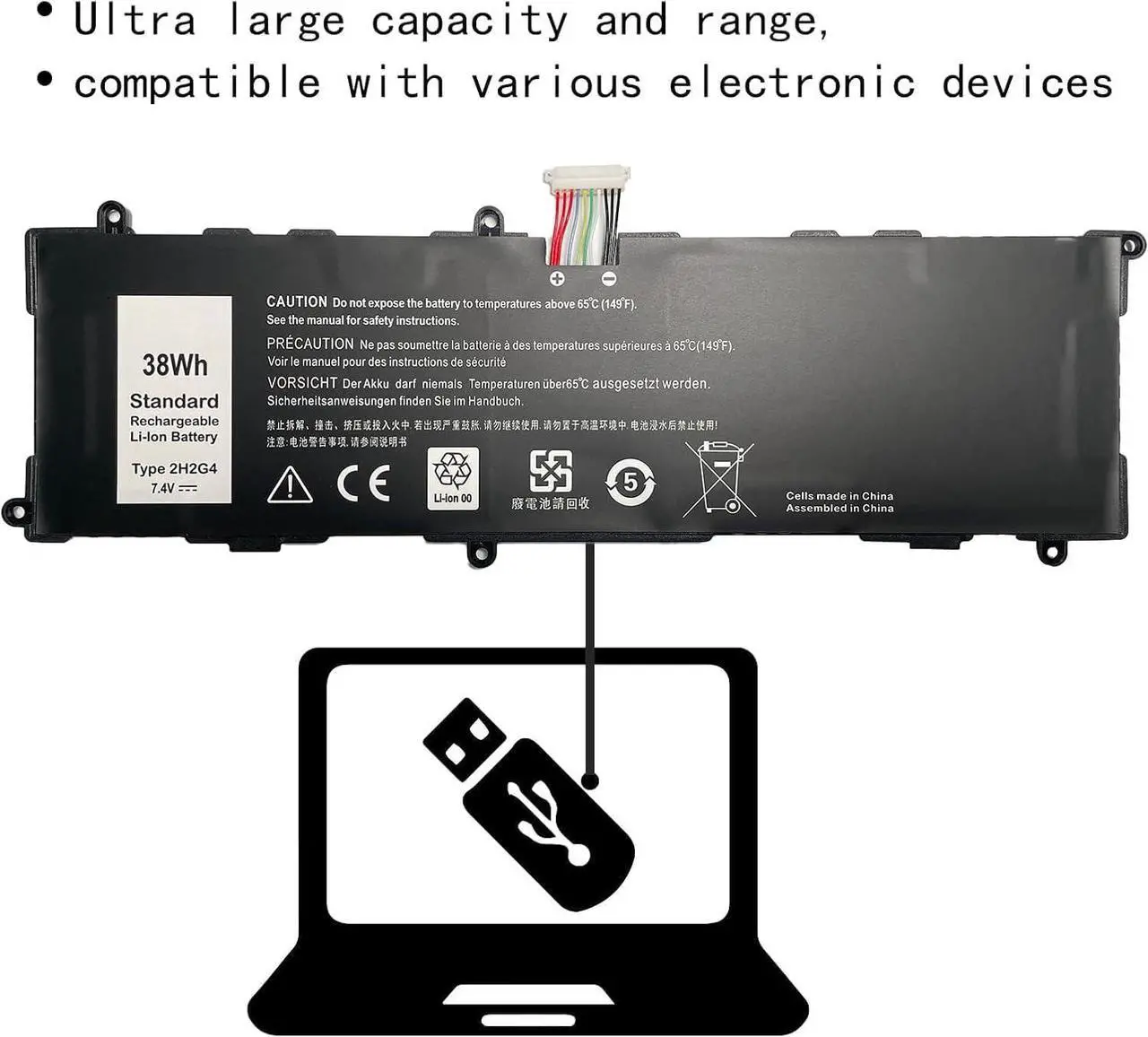 Alt view image 3 of 6 - 2H2G4 21CP5/63/105 2217-2548 TXJ69 HFRC3 Laptop Battery Replacement for Dell Venue 11 Pro 7140 Series (7.4V 38Wh)