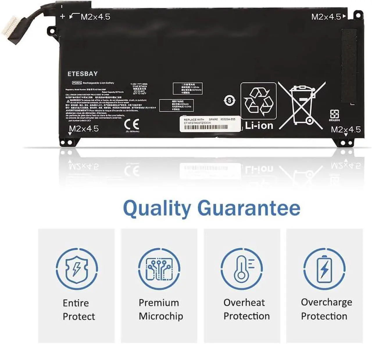 Alt view image 2 of 7 - PG06XL Laptop Battery Compatible with HP OMEN 15T-DH000 15T-DH100 15-DH1025TX 15-DH1019NR HSTNN-DB9F L48497-005 L48431-2C1 11.55V 69WH/5974mAh