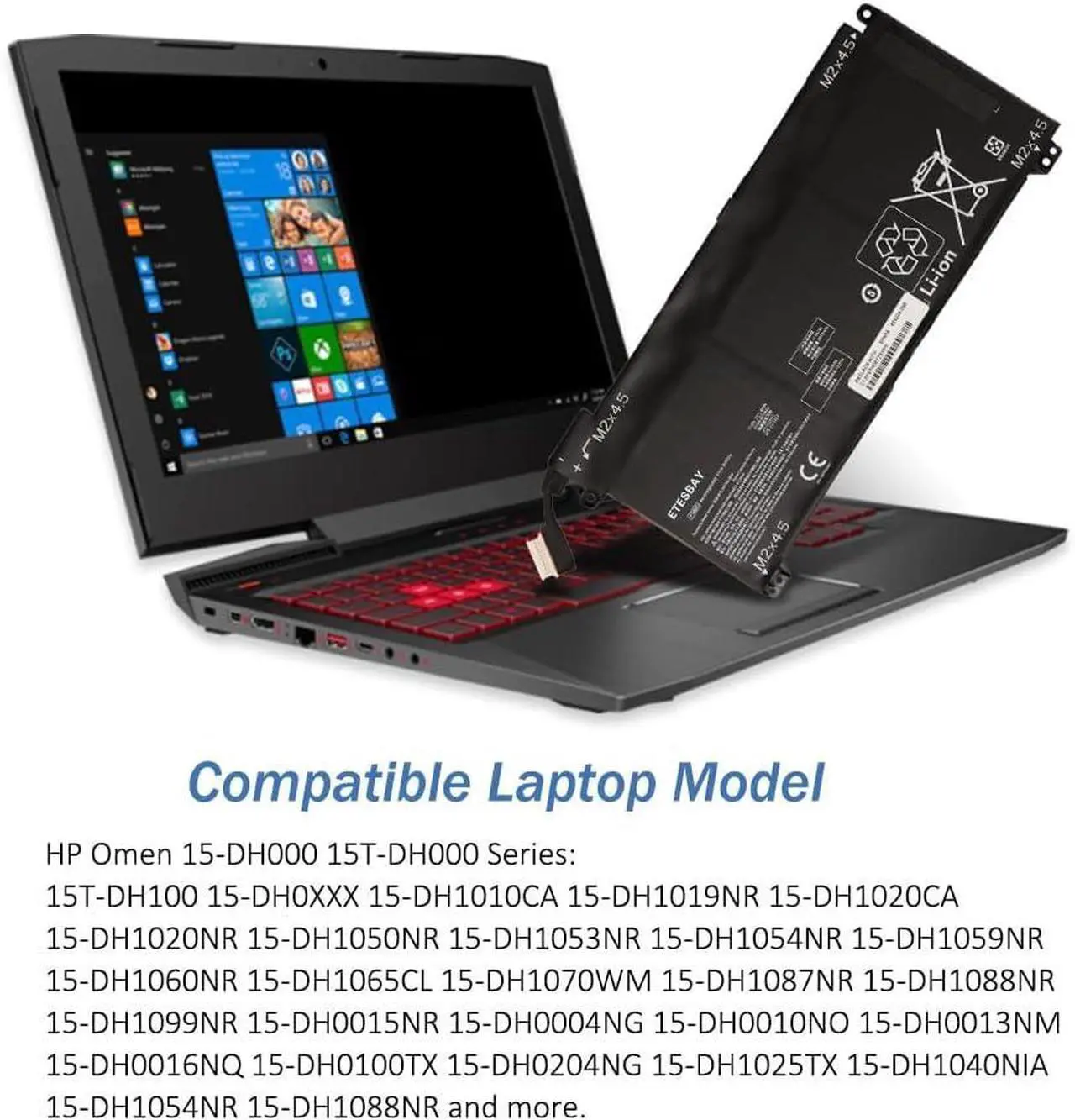 Alt view image 7 of 7 - PG06XL Laptop Battery Compatible with HP OMEN 15T-DH000 15T-DH100 15-DH1025TX 15-DH1019NR HSTNN-DB9F L48497-005 L48431-2C1 11.55V 69WH/5974mAh