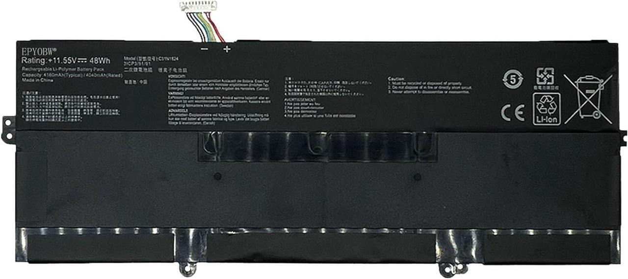 Main image of C31N1824 Laptop Battery 48Wh 4160mAh 3-Cell 11.55V Compatible with ASUS Chromebook Flip C434 C434T C434TA C434TA-1A C434TA-DS384 C434TA-DS384T C434TA-DSM4T Series 3ICP3/91/91 0B200-03290000