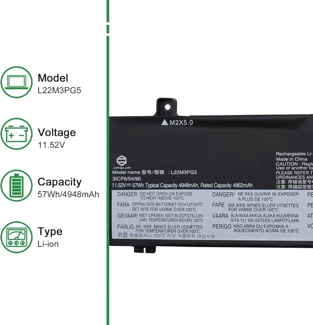 Alt view image 2 of 6 - L22M3PG5 Laptop Battery Replacement for Lenovo ThinkPad E14 Gen 5 Gen 6 E16 Gen 1 Gen 2 2023 2024 Series SB11K63030 5B11K63029 L22L3PG5 SB11K63027 5B11K63034 L22B3PG5 L22D3PG5 11.52V 57Wh