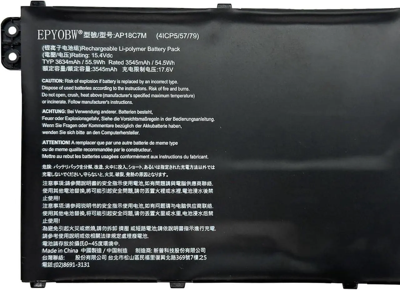 Alt view image 2 of 5 - AP18C7M Laptop Battery 55.9Wh Compatible with Acer Spin 5 SP513-54N / Swift 3 SF313-52 SF313-52G SF313-53 / Swift 5 Pro SF514-54GT / Swift 5 SF514-54T Series KT00407008 4ICP5/57/79