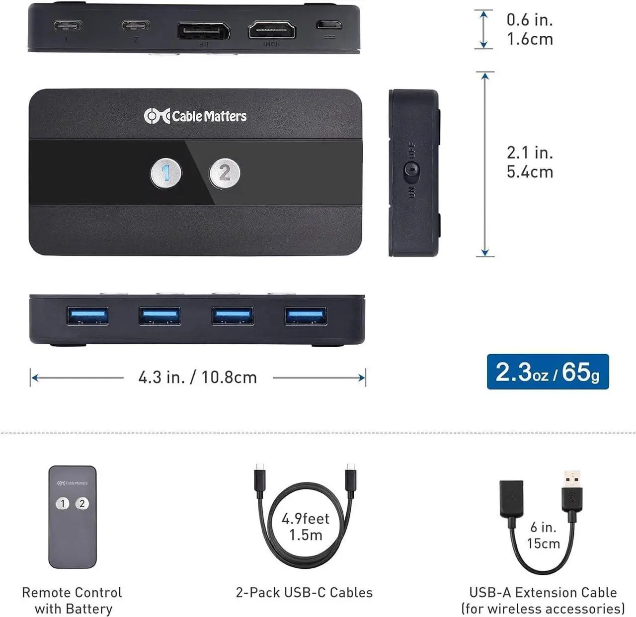 Alt view image 6 of 7 - Cable Matters Dual 4K 60Hz USB C KVM Switch for 2 Computers 2 Monitors (Not Work with Desktop PCs or Chromebooks) with RF Remote Control, HDMI, DisplayPort & 4X USB 3.0 Compatible with Thunderbolt 4