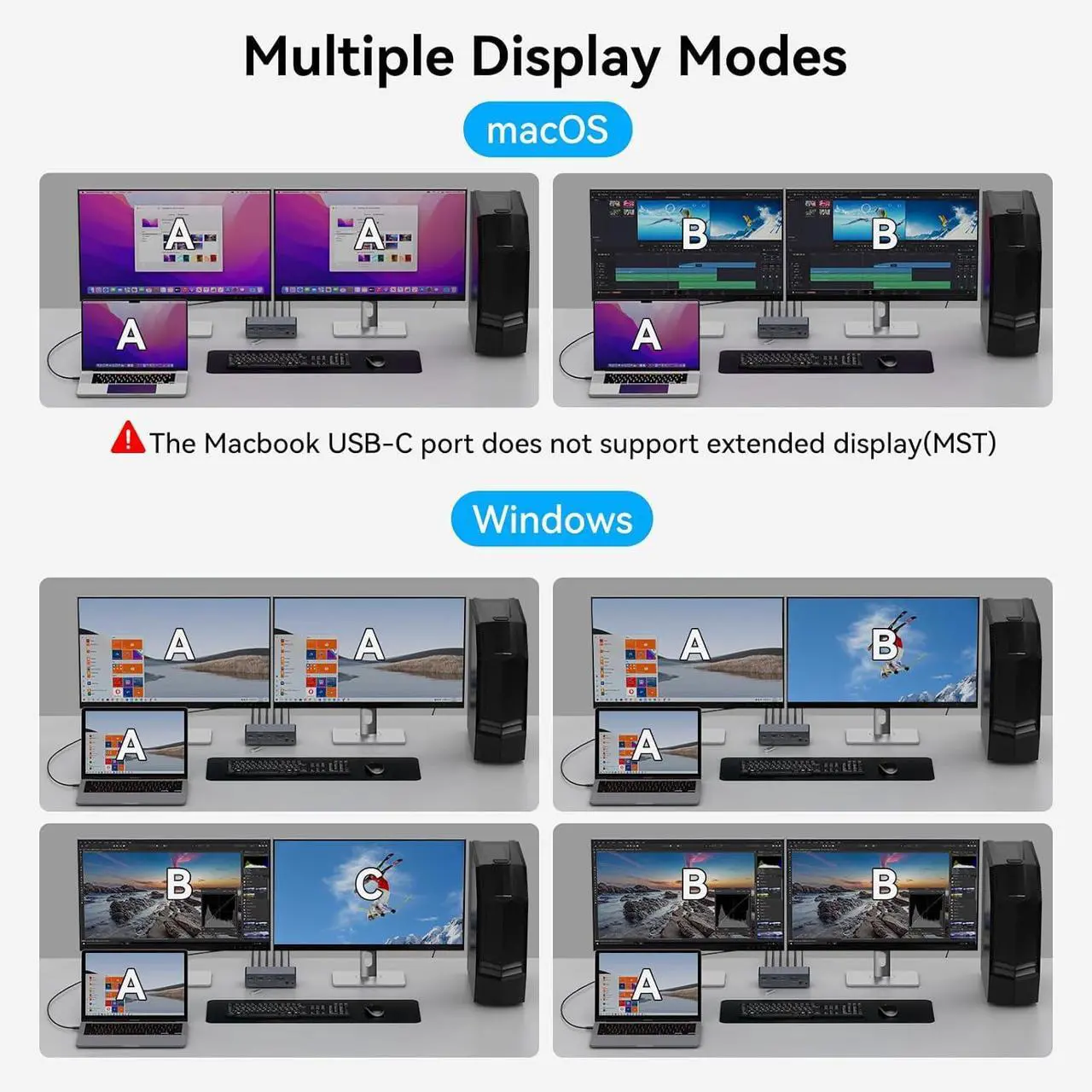 Alt view image 4 of 7 - Ennovor KVM Docking Station 4K60Hz HDMI & 4K120Hz DP KVM Switch 2 Monitors 2 Computers for Laptop and Desktop 10Gbps USBC+USBA 3.2 Date 5Gbps USB3.0 Date and SD/microSD Card Slots