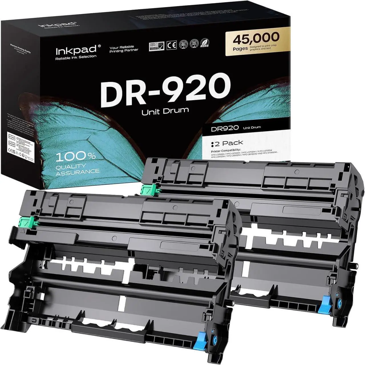 Main image of Ennovor DR920 Drum Unit (NOT Toner) for Brother DR-920 DR920 use with TN920 TN-920 TN920XL TN920XXL Work for Brother HL-L6210DW MFC-L5915DW HL-L5210DWT HL-L5210DN HL-L5210DW HL-L6310DW Printer 2 Pack