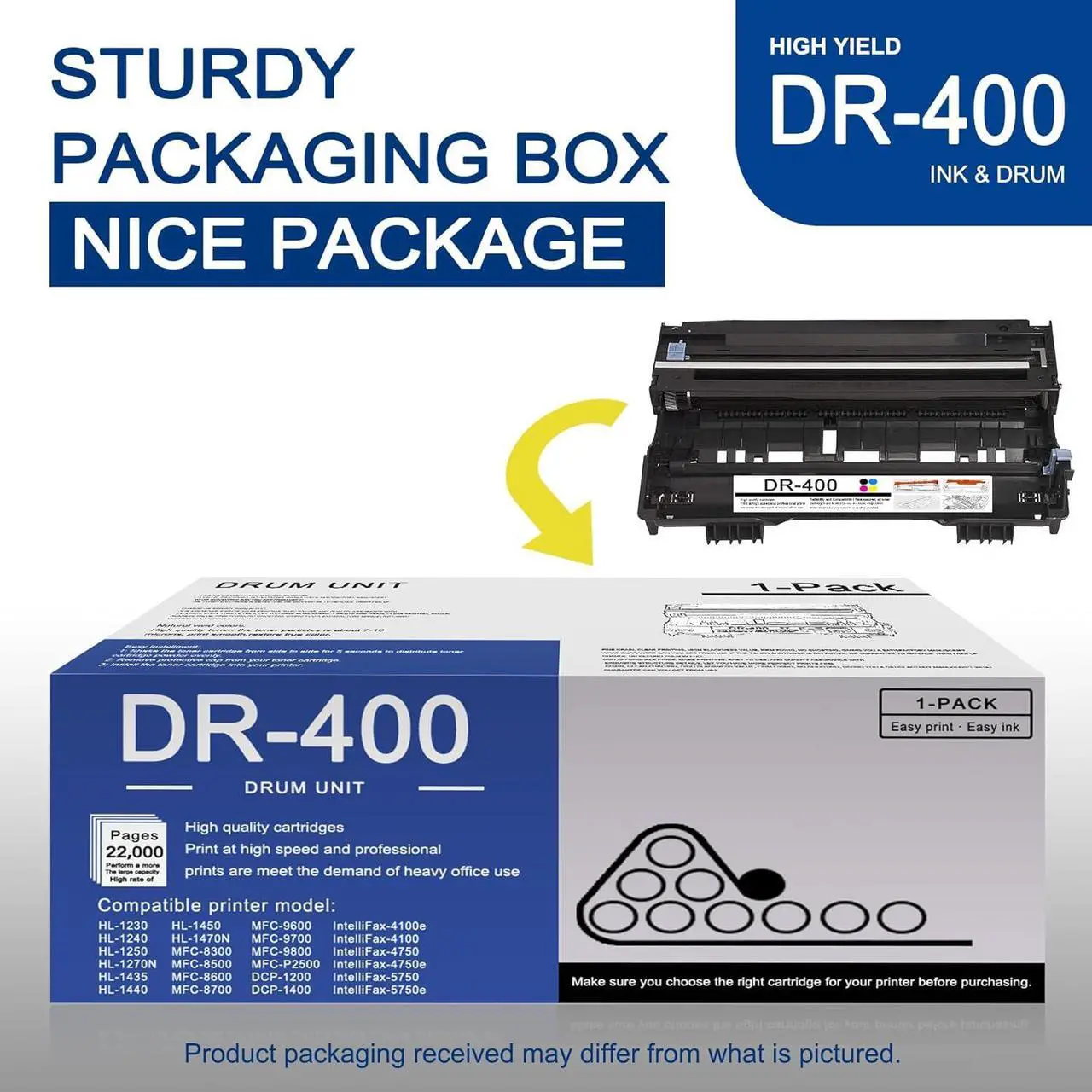 Alt view image 5 of 6 - Ennovor 1 Pack DR400 BK Drum Unit High Yield Compatible DR400 Replacement for Brother DCP-1200 1400 HL-1230 1240 1250 1470N MFC-8300 8500 9600 P2500 IntelliFax-4100e 4100 4750 5750e Printer