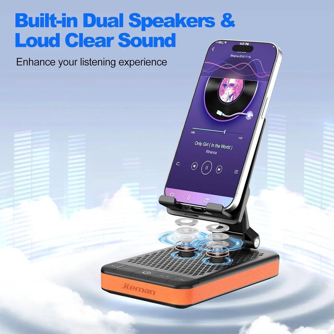 Alt view image 4 of 7 - JTEMAN 2 in 1 Cell Phone Stand with Bluetooth Speaker & 3 in 1 Bluetooth Speaker Phone Stand with Power Bank