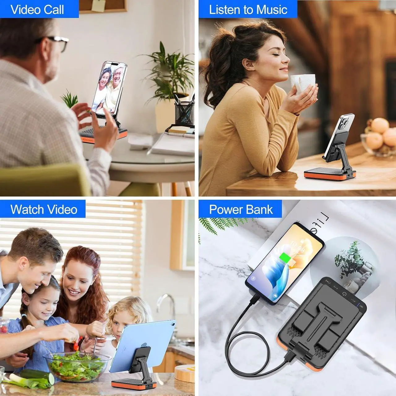 Alt view image 7 of 7 - JTEMAN 2 in 1 Cell Phone Stand with Bluetooth Speaker & 3 in 1 Bluetooth Speaker Phone Stand with Power Bank