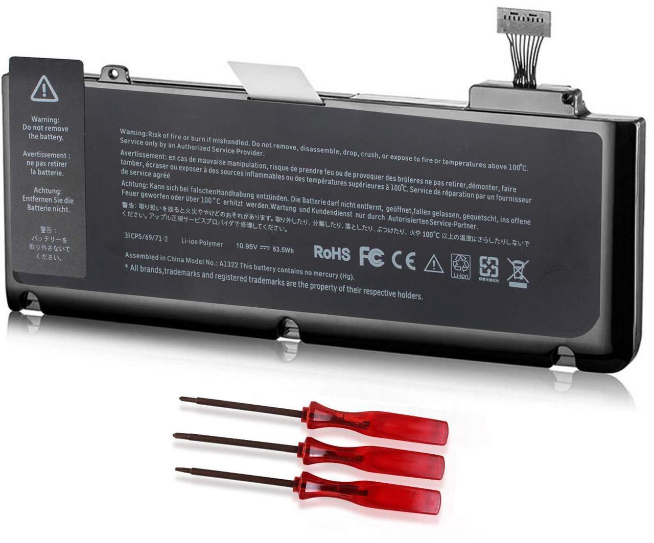 Alt view image 4 of 6 - A1322 A1278 Battery 63.5WH 10.95V Replacement for MacBook Pro 13-inch (2012 2011 2010 2009 Version) MB990LL/A MB991ll/A MC374ll/A MC375LL/A MC700ll/A MD101LL/A MD102LL/A 661-5229 661-5557