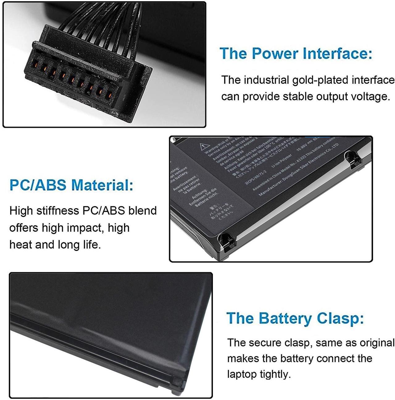 Alt view image 3 of 6 - A1322 A1278 Battery 63.5WH 10.95V Replacement for MacBook Pro 13-inch (2012 2011 2010 2009 Version) MB990LL/A MB991ll/A MC374ll/A MC375LL/A MC700ll/A MD101LL/A MD102LL/A 661-5229 661-5557