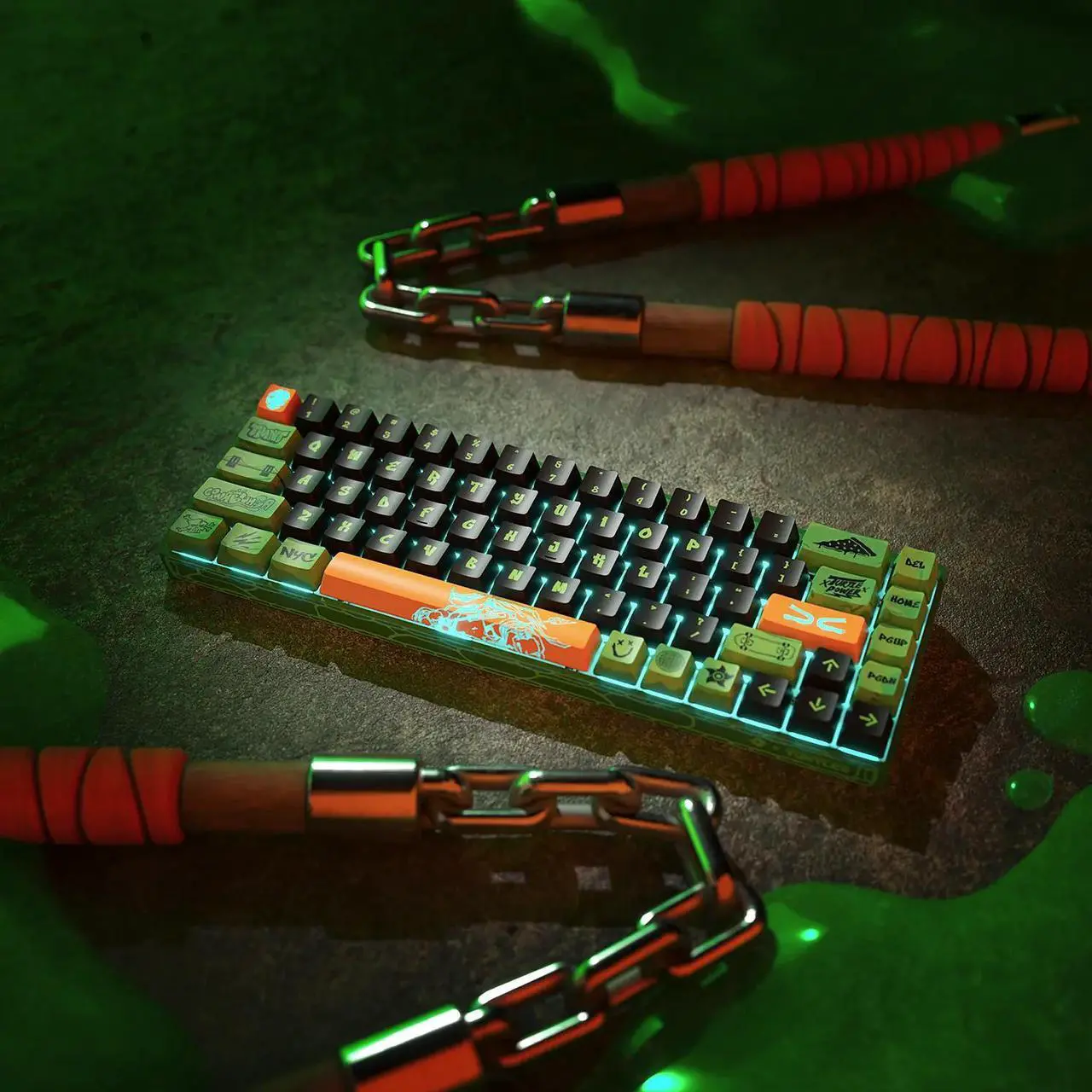 Alt view image 5 of 7 - Banshee K68 Magnetic Switch Keyboard - Teenage Mutant Ninja Turtles (4 Colors in 1)