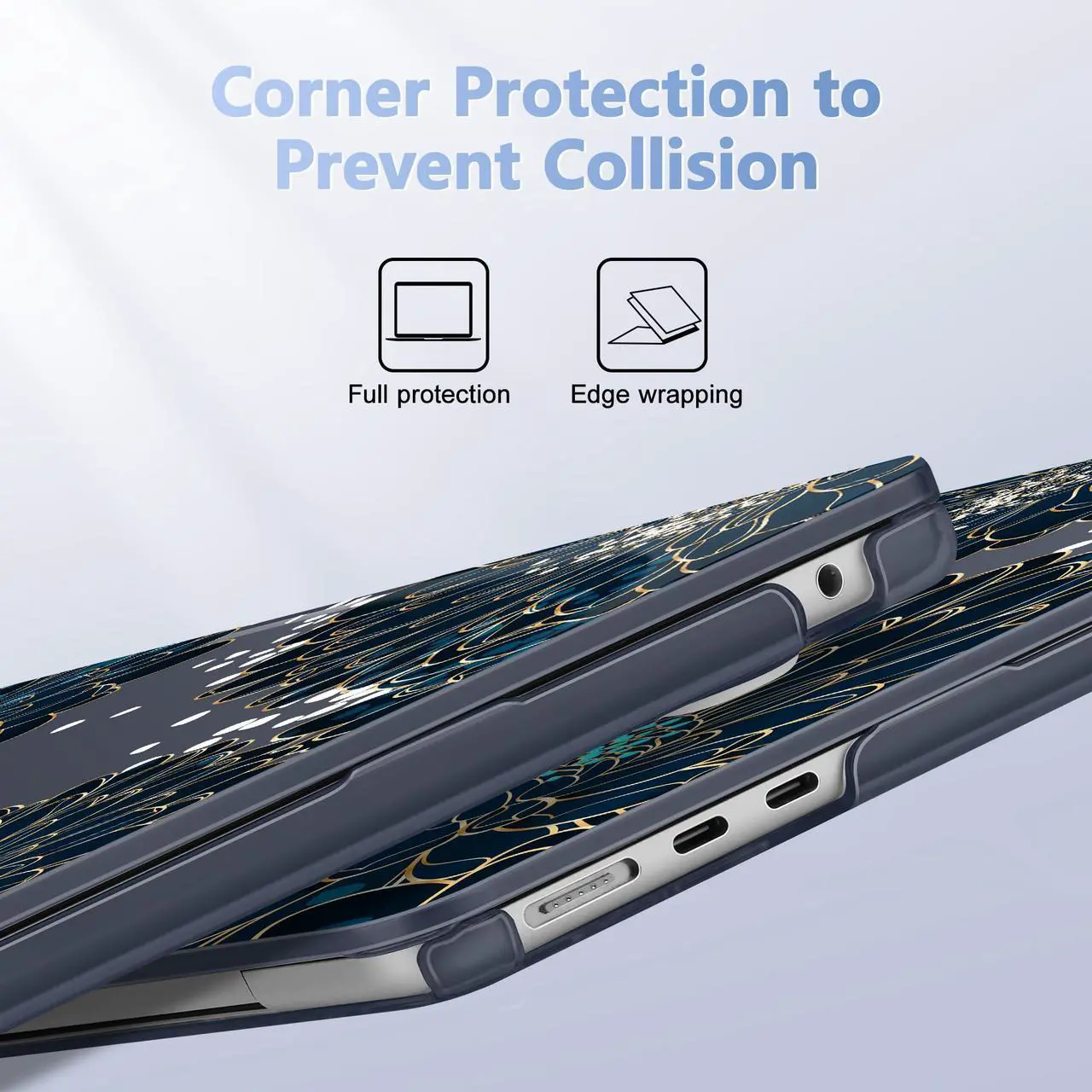 Alt view image 3 of 5 - Lepeoac Case for MacBook Air 15 Inch 2025 2024 2023 Release M4 A3241 M3 A3114 M2 A2941, Hard Shell with Screen Protector & Keyboard Cover, Compatible with Touch ID, Luxury Floral