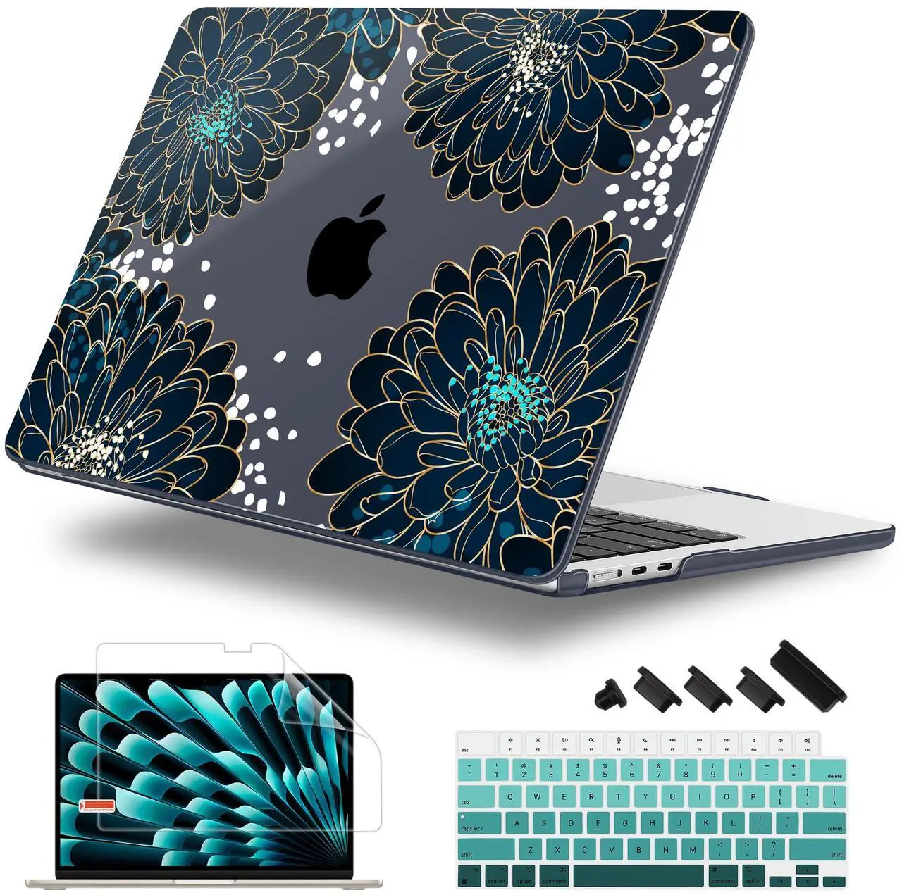 Main image of Lepeoac Case for MacBook Air 15 Inch 2025 2024 2023 Release M4 A3241 M3 A3114 M2 A2941, Hard Shell with Screen Protector & Keyboard Cover, Compatible with Touch ID, Luxury Floral