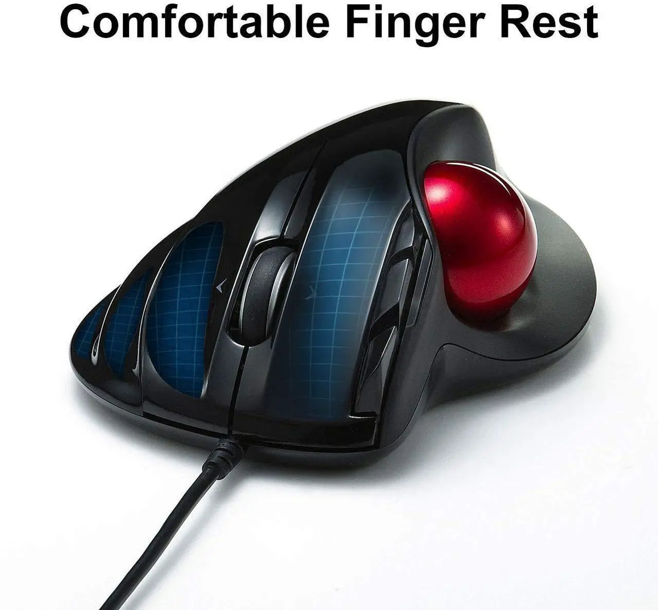 Alt view image 2 of 5 - SANWA Wired Ergonomic Trackball Mouse, Programmable Roller Ball Mice, Tilt Scroll, 400/800/1200/1600 DPI, Computer trackball & Finger Rest, Compatible with Mac, Windows, Laptop, Chrome OS, Black
