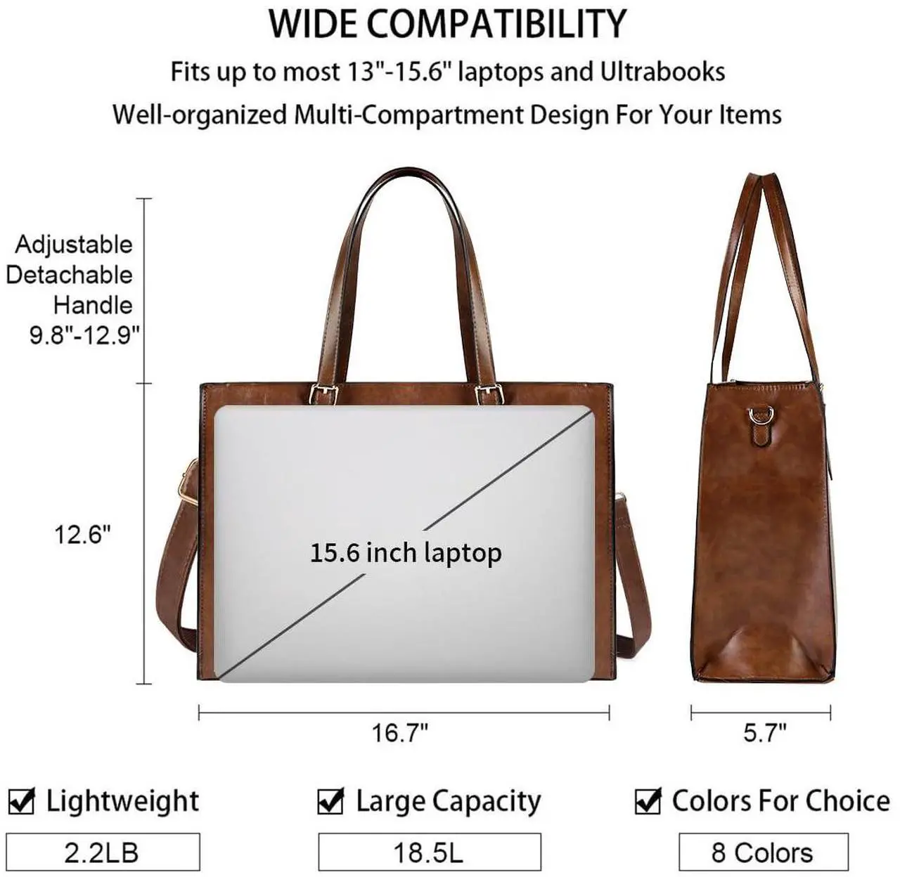 Alt view image 3 of 5 - Laptop Bag for Women Waterproof Lightweight Leather 15.6 Inch Computer Tote Bag Business Office Briefcase Large Capacity Handbag Shoulder Bag Professional Office Work Bag