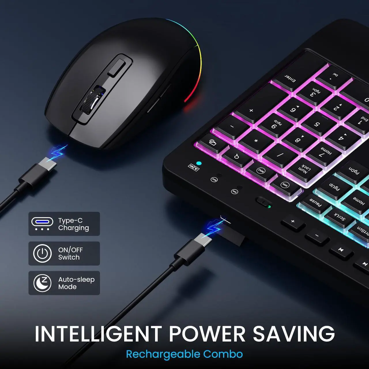 Alt view image 5 of 5 - Wireless Keyboard and Mouse Combo - Dual System RGB Backlit Mouse and Keyboard,2.4G Rechargeable,Full-Sized Ergonomic Silent Design with Phone Holder for Windows Mac PC Laptop (Black-V1)