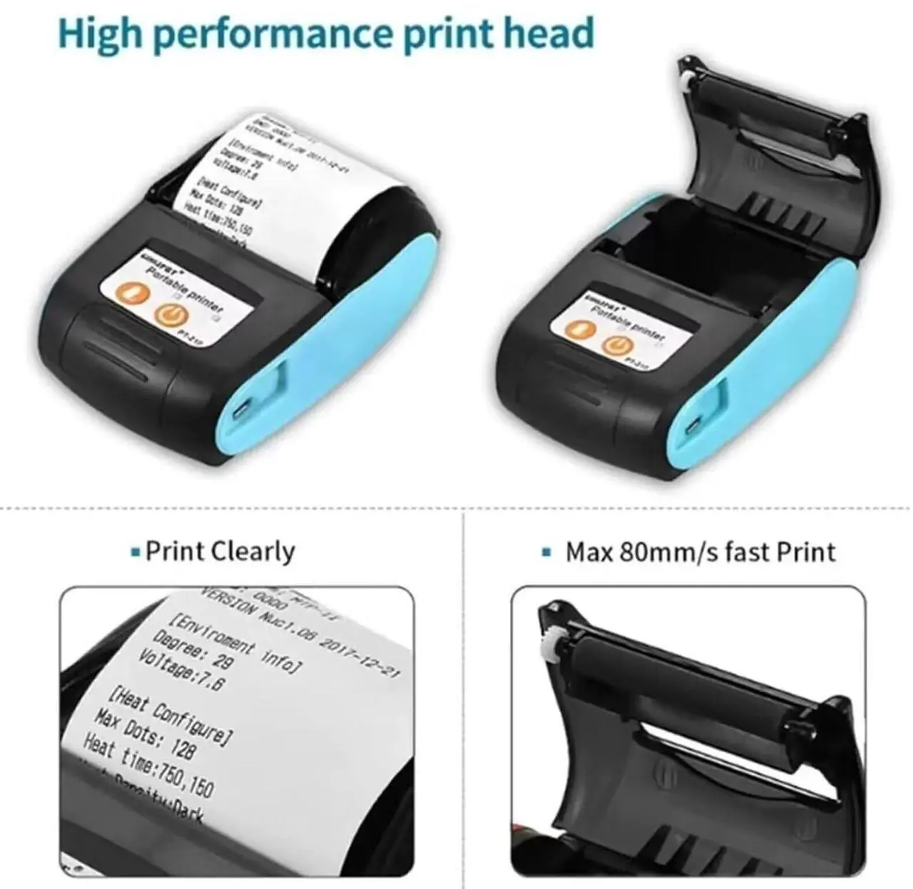 Alt view image 5 of 5 - is NOT Compatible with iPhone iOS/IPAD/MAC,ONLY FIT Android/Windows,Bluetooth Thermal Receipt Printer 58mm,Wireless Portable mini Pocket Bill Ticket pos Printer for Small Business,Blue Color)